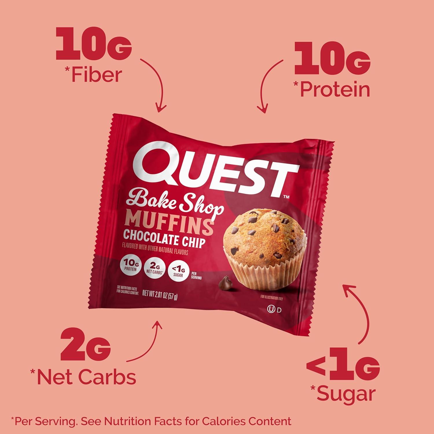 image:imageQuest Nutrition Blueberry Muffin 10g Protein 3g Net Carb 2g Sugar Protein Snack 8 CountChocolate Chip Muffins