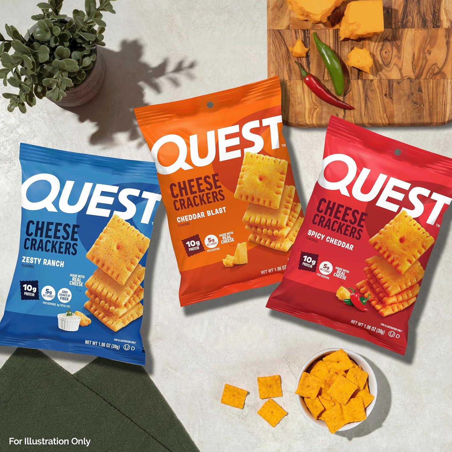 image:imageQuest Nutrition Cheese Crackers Zesty Ranch Flavor 10g Protein 5g Net Carbs High Protein 12 CountZesty Ranch Cheddar Blast Spicy Cheddar