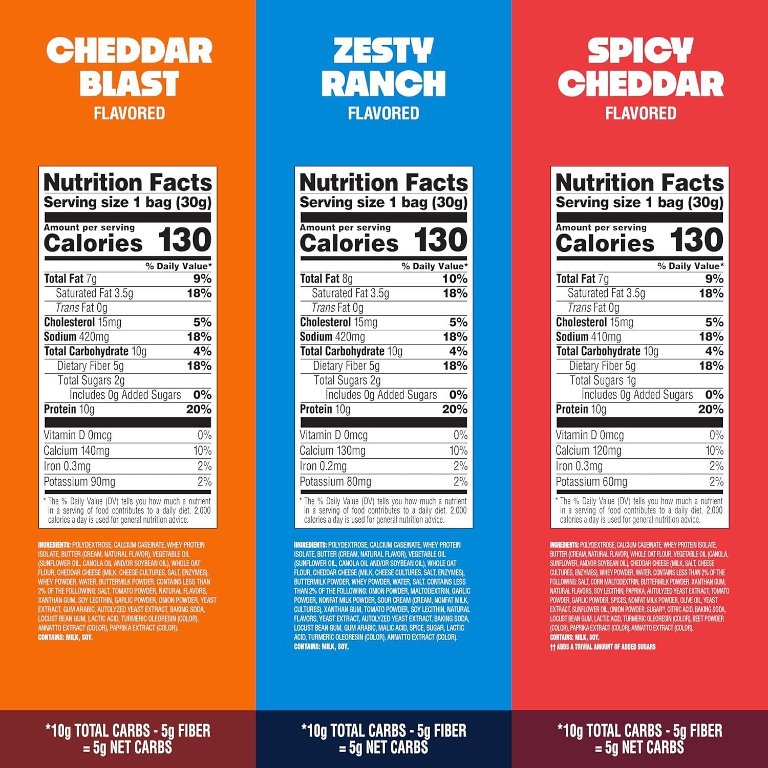 image:imageQuest Nutrition Cheese Crackers Zesty Ranch Flavor 10g Protein 5g Net Carbs High Protein 12 CountZesty Ranch Cheddar Blast Spicy Cheddar