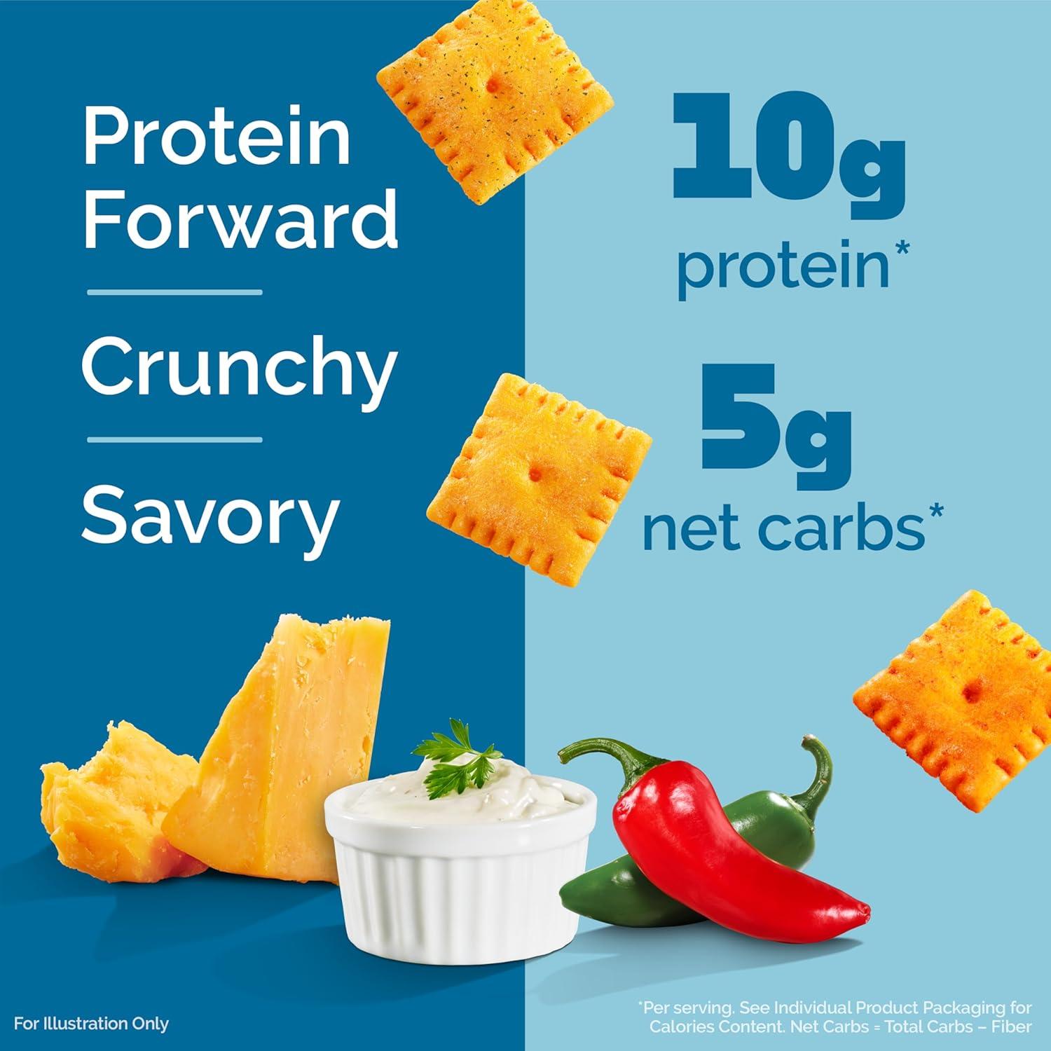 image:imageQuest Nutrition Cheese Crackers Zesty Ranch Flavor 10g Protein 5g Net Carbs High Protein 12 CountZesty Ranch Cheddar Blast Spicy Cheddar