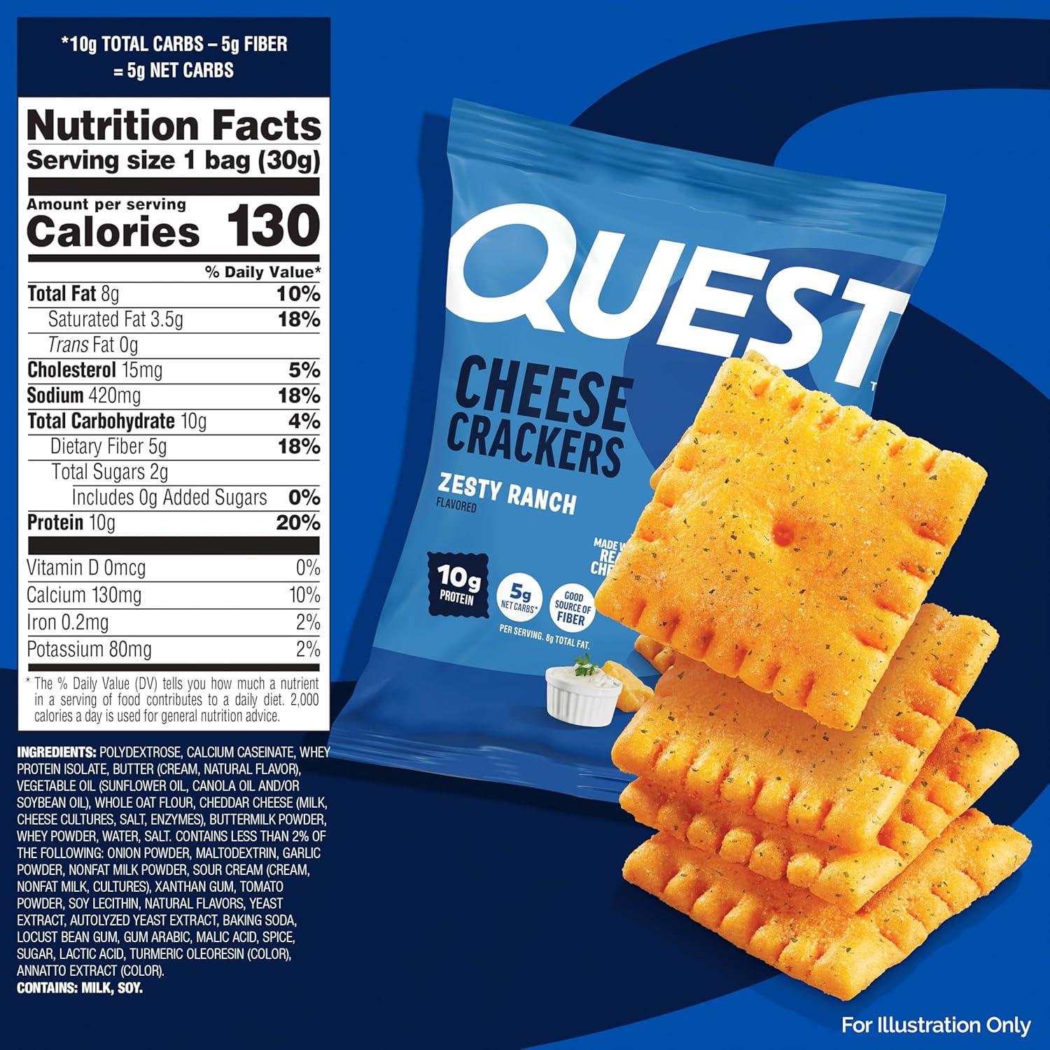 image:imageQuest Nutrition Cheese Crackers Zesty Ranch Flavor 10g Protein 5g Net Carbs High Protein 12 CountZesty Ranch