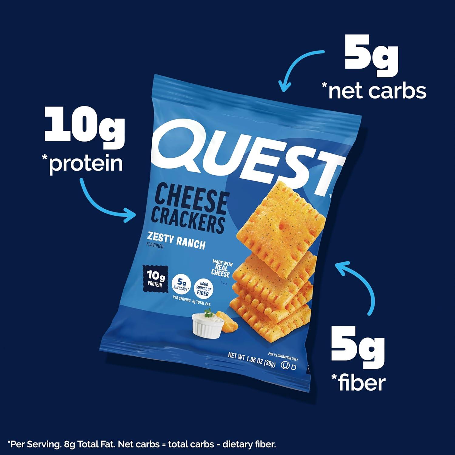 image:imageQuest Nutrition Cheese Crackers Zesty Ranch Flavor 10g Protein 5g Net Carbs High Protein 12 CountZesty Ranch
