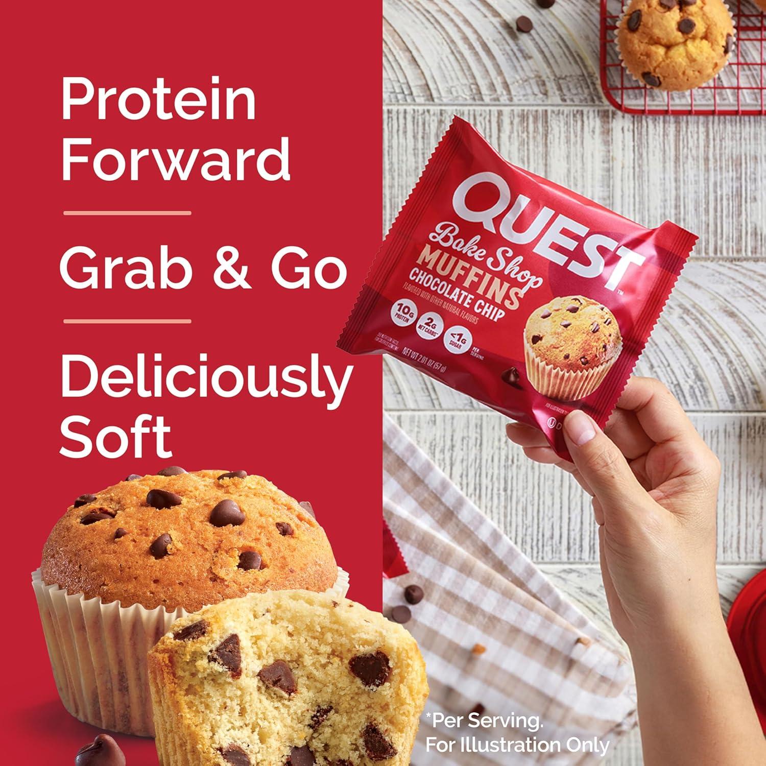 image:imageQuest Nutrition Chocolate Chip Muffin 10g Protein 2g Net Carb Less than 1g Sugar Protein Snack 4 Count