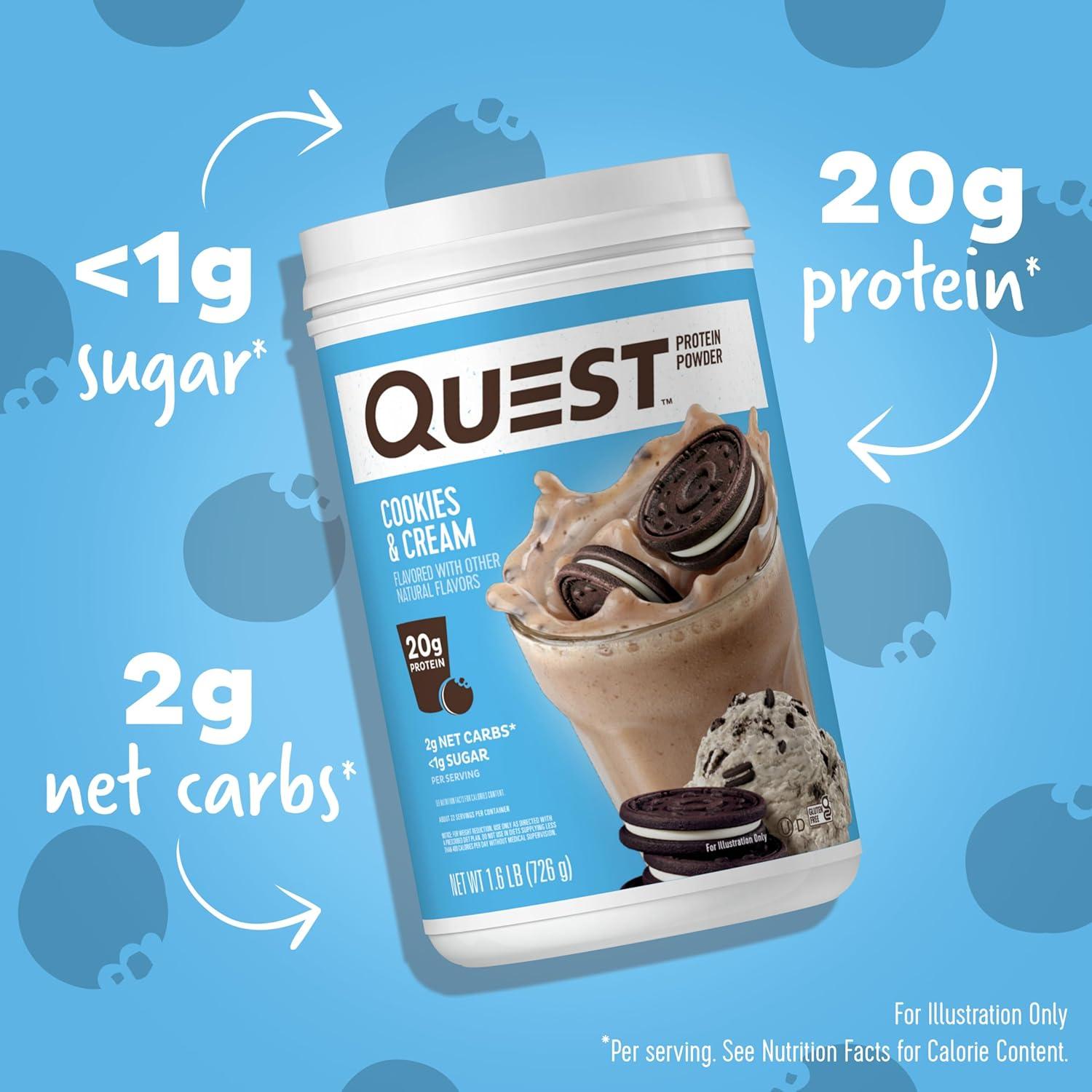 image:imageQuest Nutrition Cinnamon Crunch Protein Powder 20g Protein 2g Net Carb 1g Sugar Low Carb Gluten Free 16 Pound 24 ServingsCookies Cream