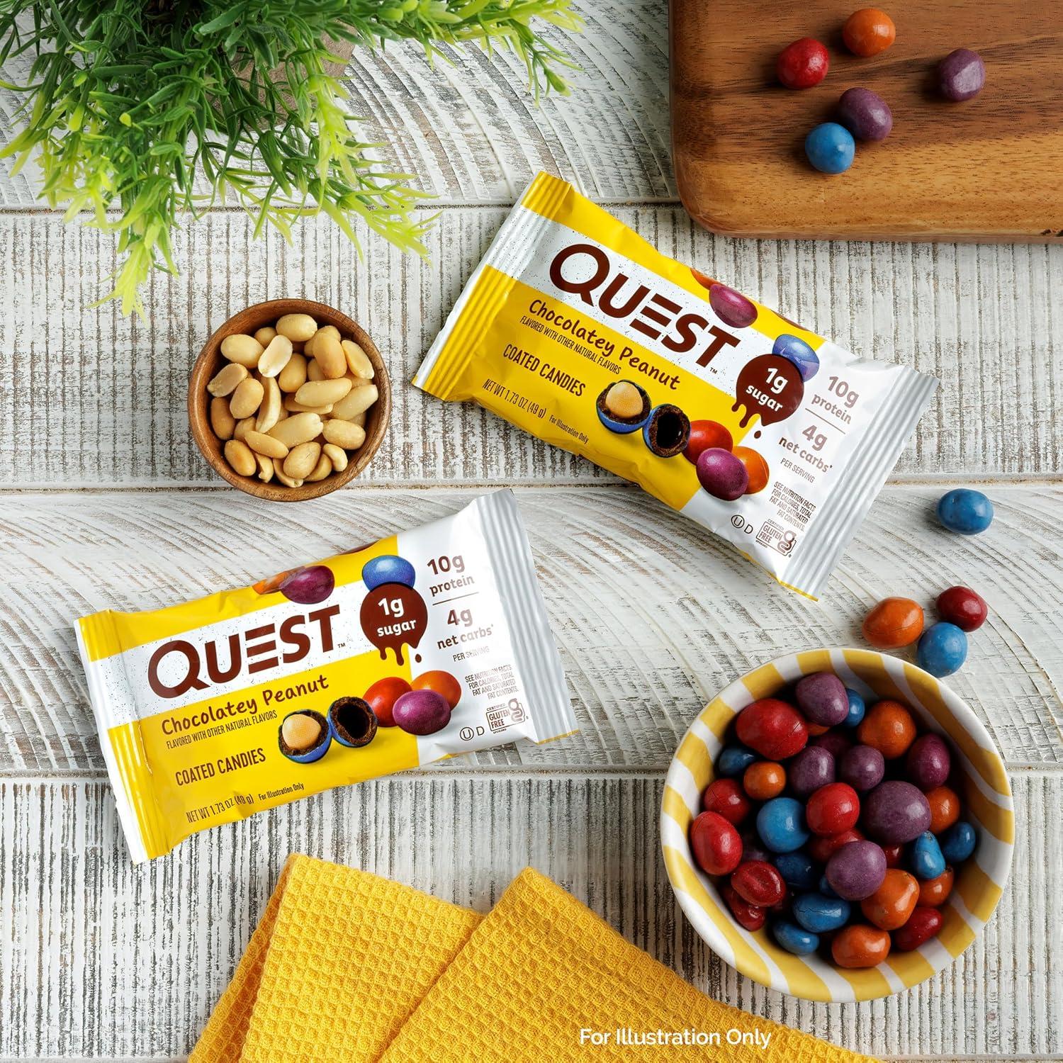 image:imageQuest Nutrition Coated Candies Peanut Butter 1g Sugar 10g Protein 4g Net Carbs Gluten Free Keto Friendly 12 CountChocolatey Peanut