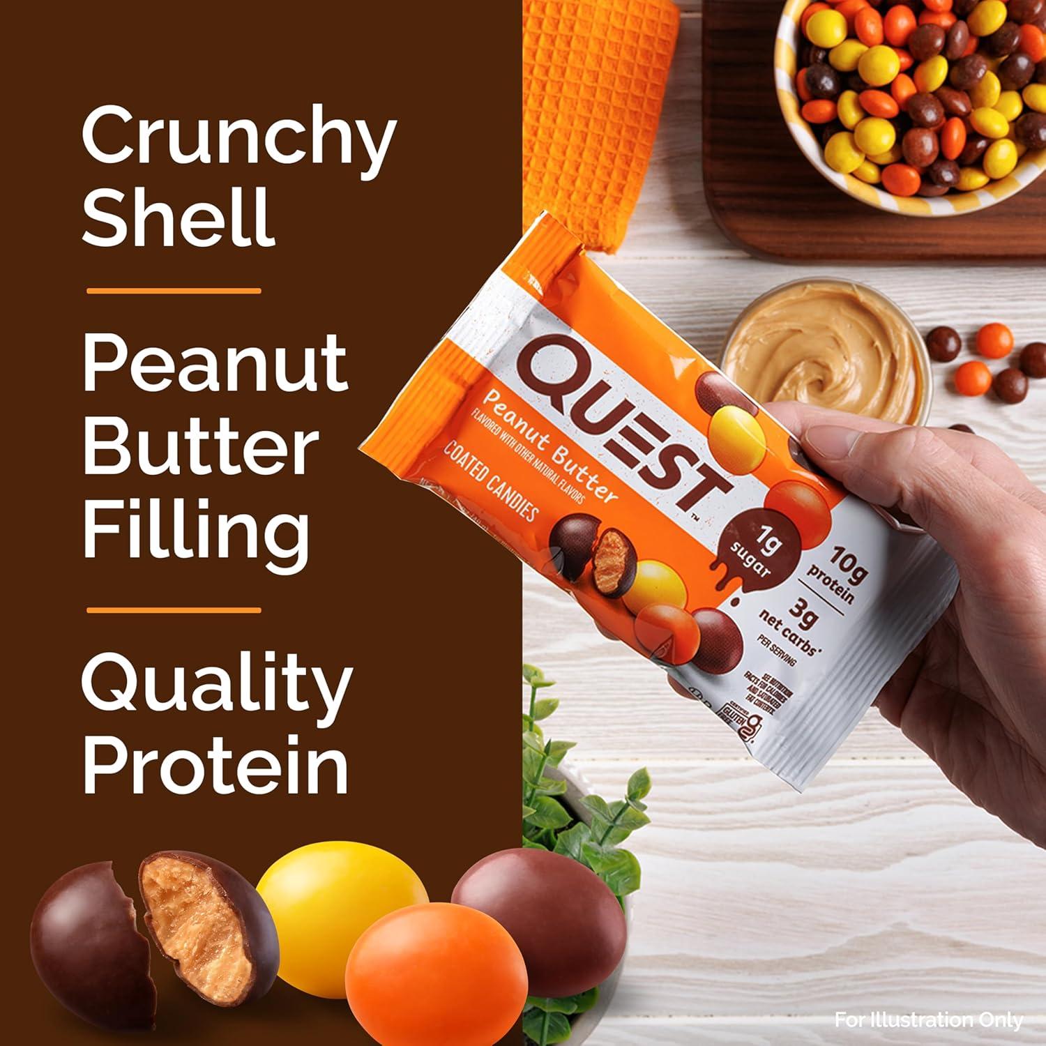 image:imageQuest Nutrition Coated Candies Peanut Butter 1g Sugar 10g Protein 4g Net Carbs Gluten Free Keto Friendly 12 CountPeanut Butter
