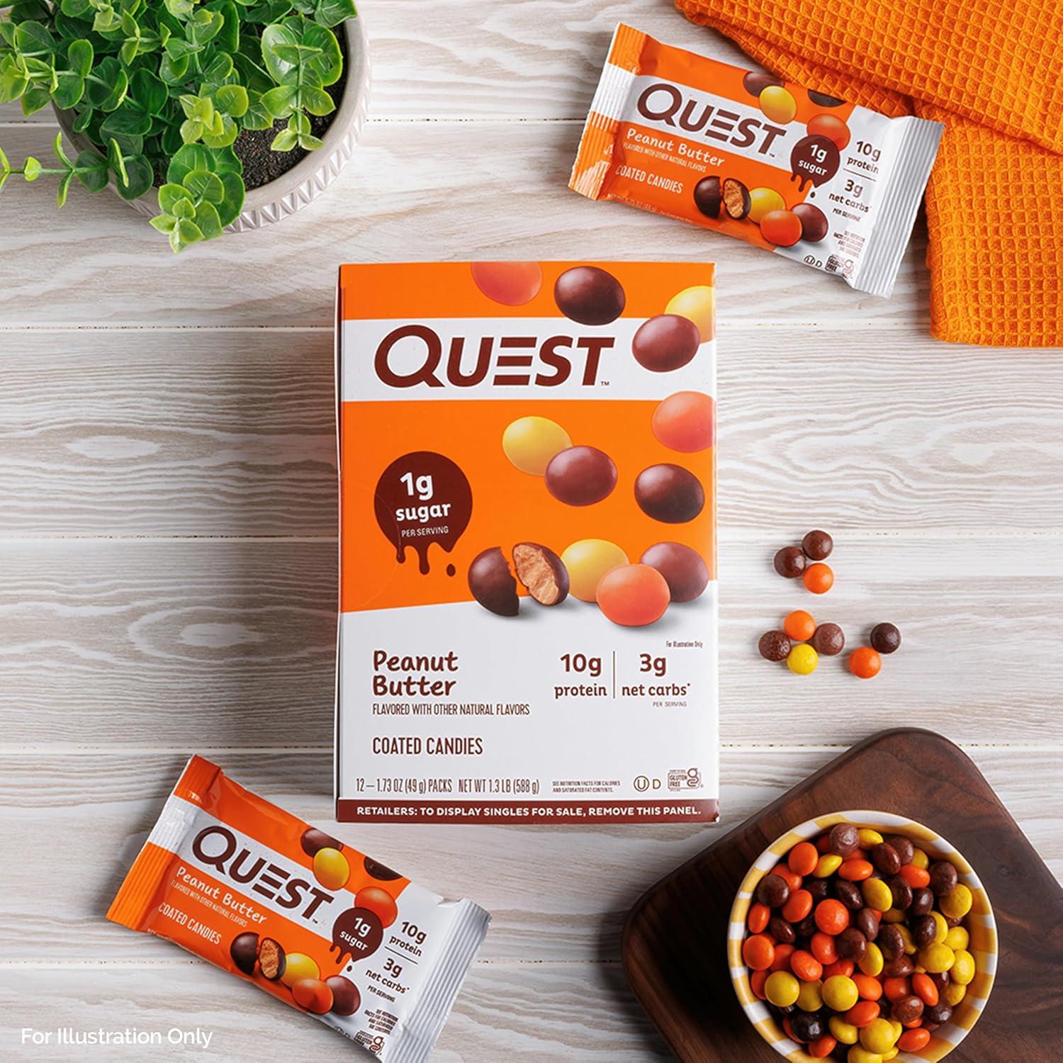 image:imageQuest Nutrition Coated Candies Peanut Butter 1g Sugar 10g Protein 4g Net Carbs Gluten Free Keto Friendly 12 CountPeanut Butter