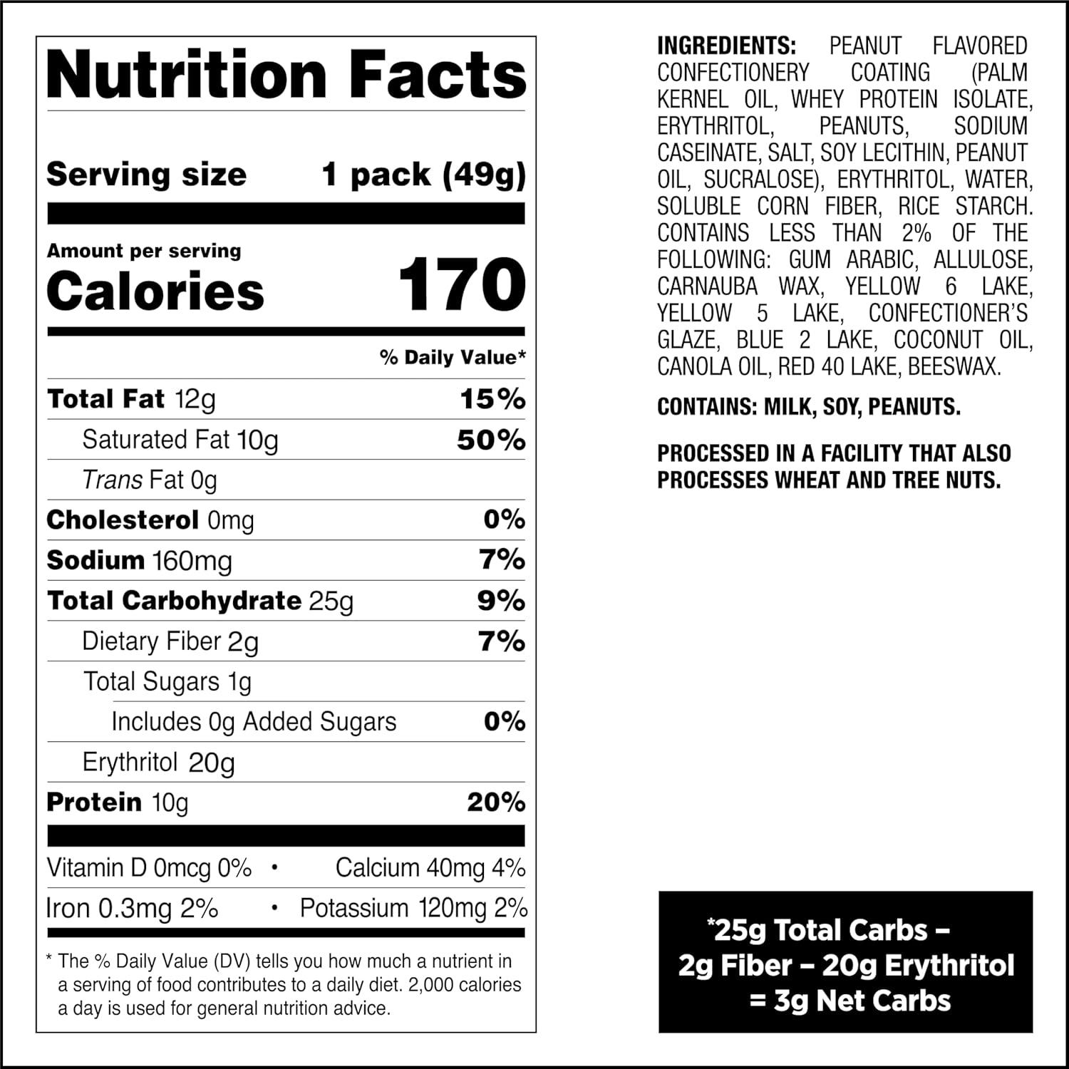 image:imageQuest Nutrition Coated Candies Peanut Butter 1g Sugar 10g Protein 4g Net Carbs Gluten Free Keto Friendly 12 CountPeanut Butter