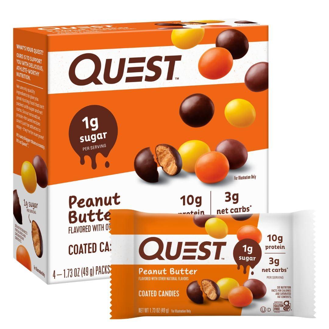 image:imageQuest Nutrition Coated Candies Peanut Butter 1g Sugar 10g Protein 4g Net Carbs Gluten Free Keto Friendly 12 CountPeanut Butter