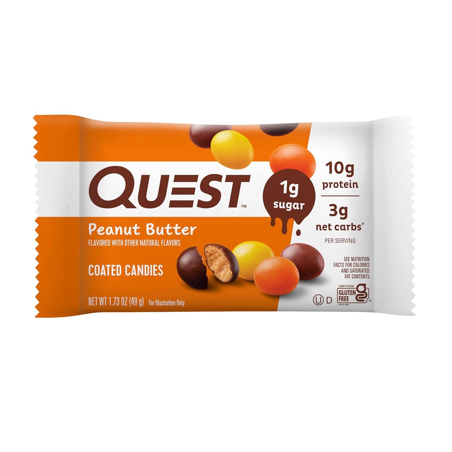 image:imageQuest Nutrition Coated Candies Peanut Butter 1g Sugar 10g Protein 4g Net Carbs Gluten Free Keto Friendly 12 CountPeanut Butter