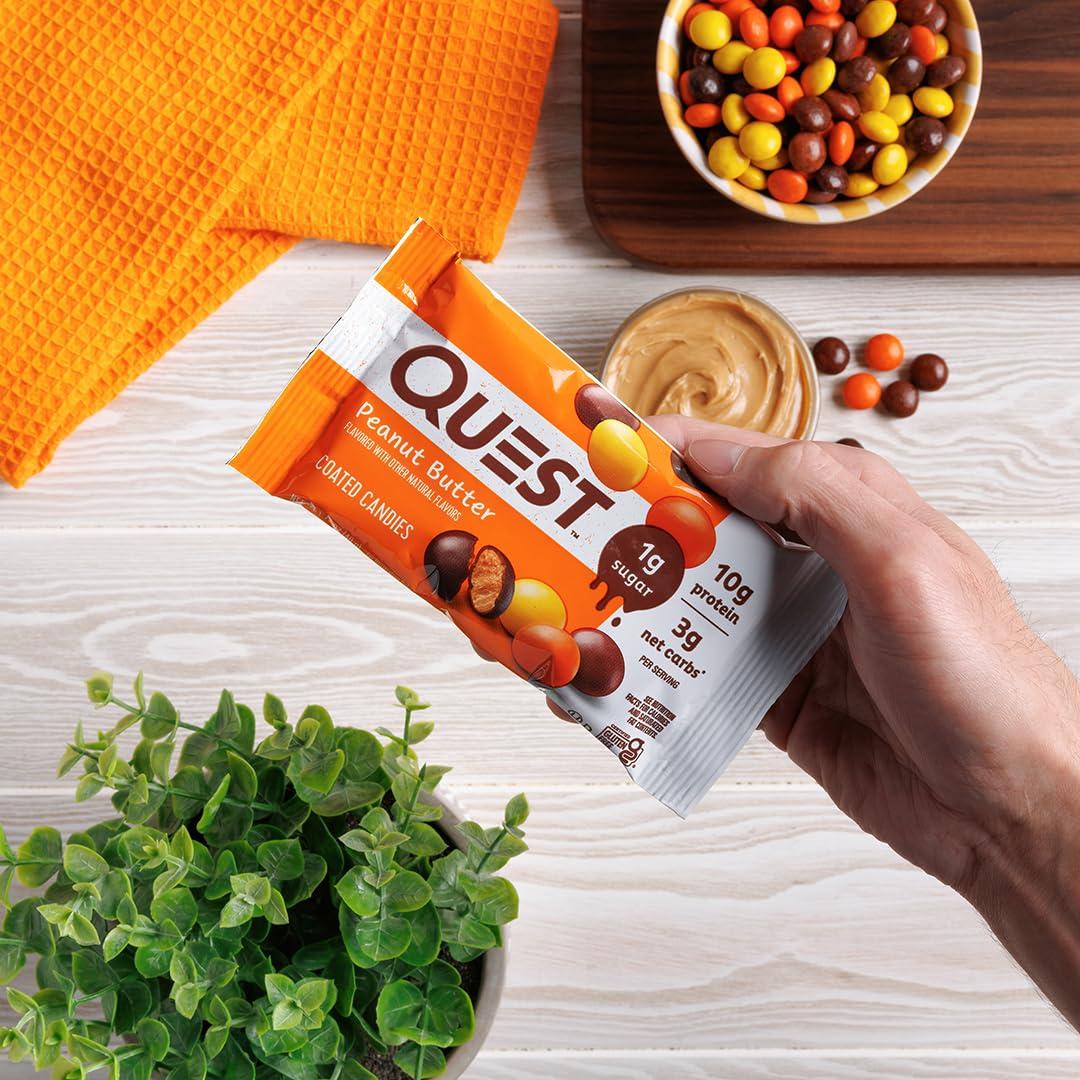 image:imageQuest Nutrition Coated Candies Peanut Butter 1g Sugar 10g Protein 4g Net Carbs Gluten Free Keto Friendly 12 CountPeanut Butter
