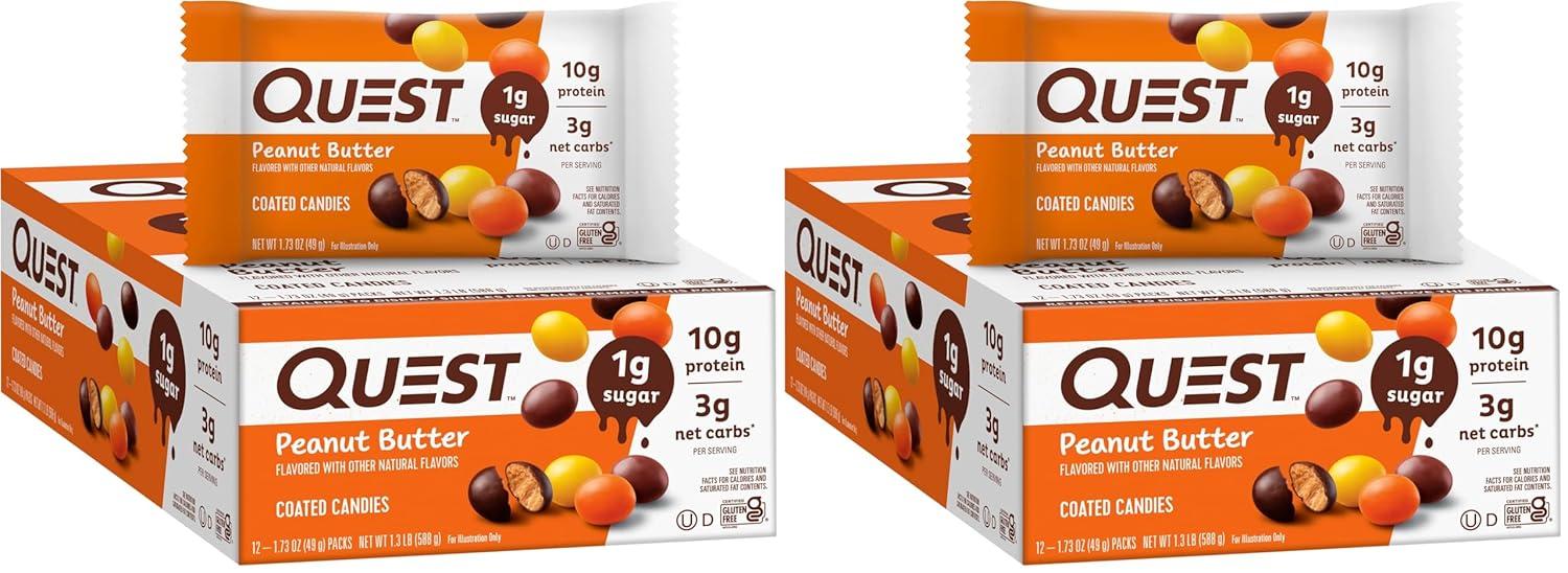 image:imageQuest Nutrition Coated Candies Peanut Butter 1g Sugar 10g Protein 4g Net Carbs Gluten Free Keto Friendly 12 CountPeanut Butter