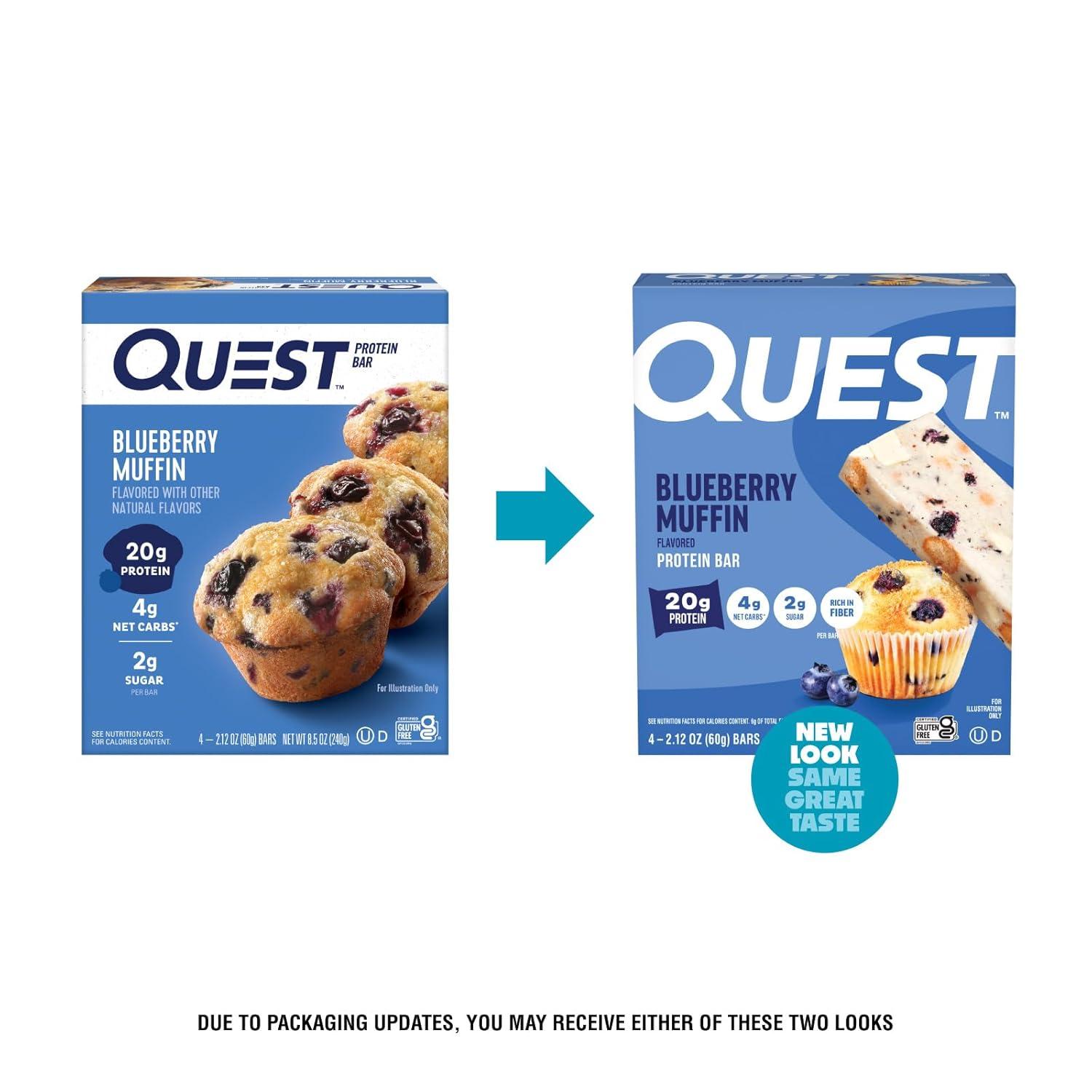 image:imageQuest Nutrition Cookies amp Cream Protein Bars 21g Protein 4g Net Carbs 1g Sugar High Fiber Gluten Free Keto Friendly 4 CountBlueberry Muffin