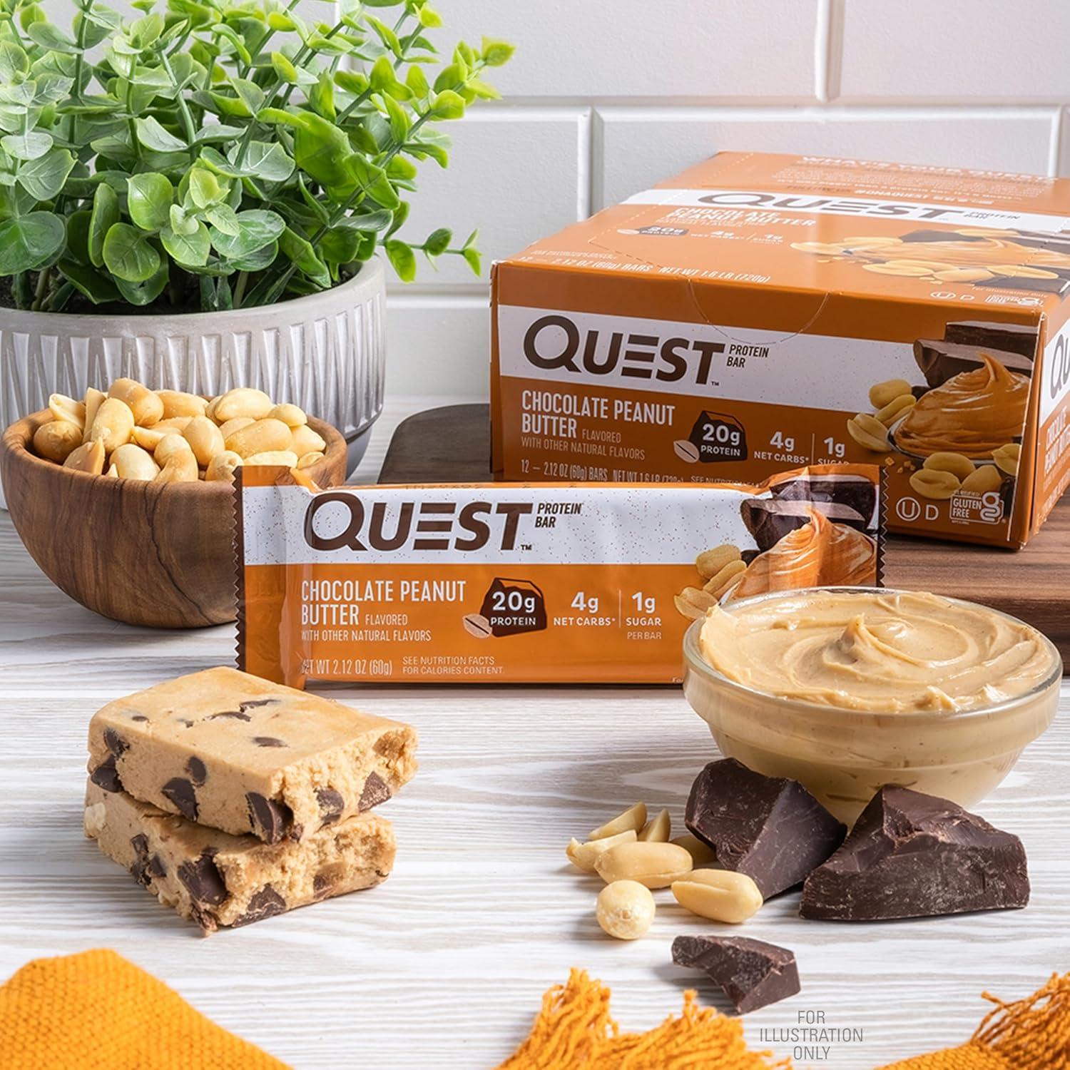 image:imageQuest Nutrition Cookies amp Cream Protein Bars 21g Protein 4g Net Carbs 1g Sugar High Fiber Gluten Free Keto Friendly 4 CountChocolate Peanut Butter