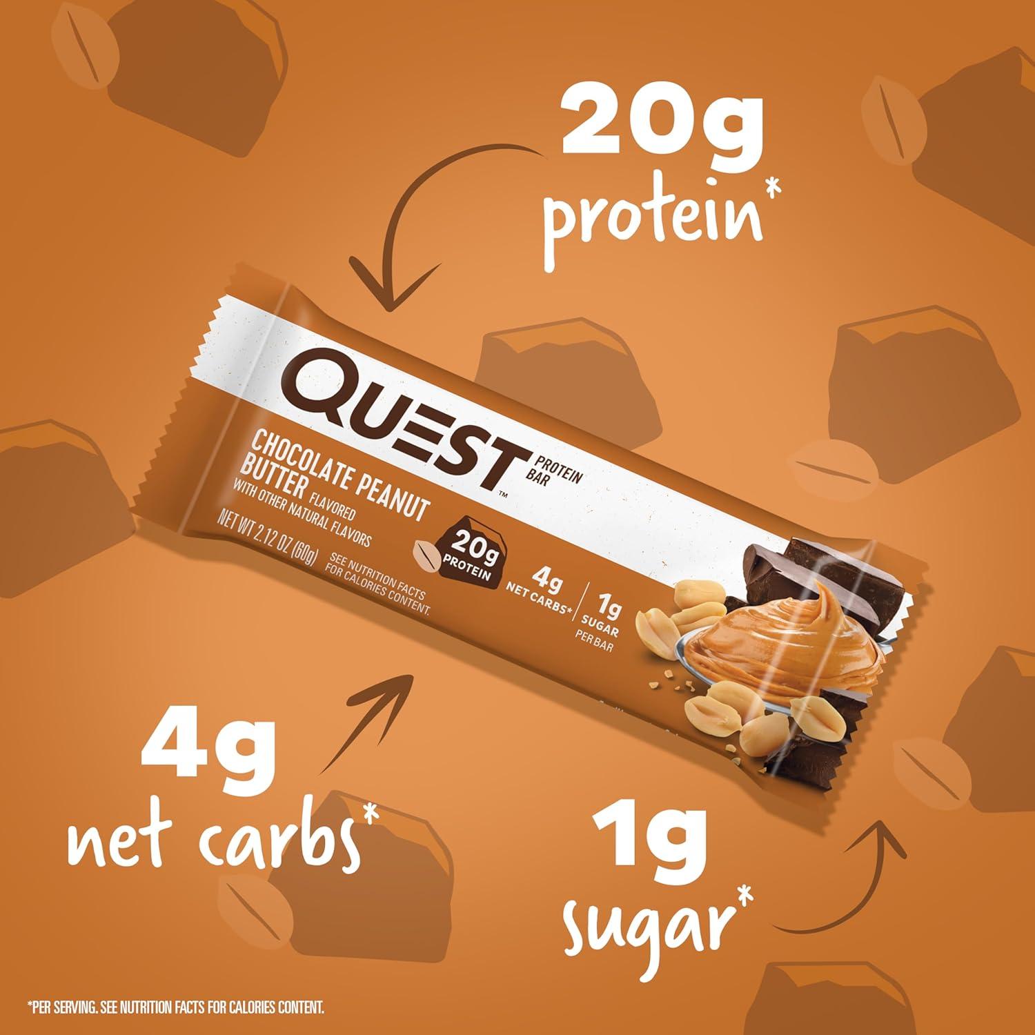 image:imageQuest Nutrition Cookies amp Cream Protein Bars 21g Protein 4g Net Carbs 1g Sugar High Fiber Gluten Free Keto Friendly 4 CountChocolate Peanut Butter