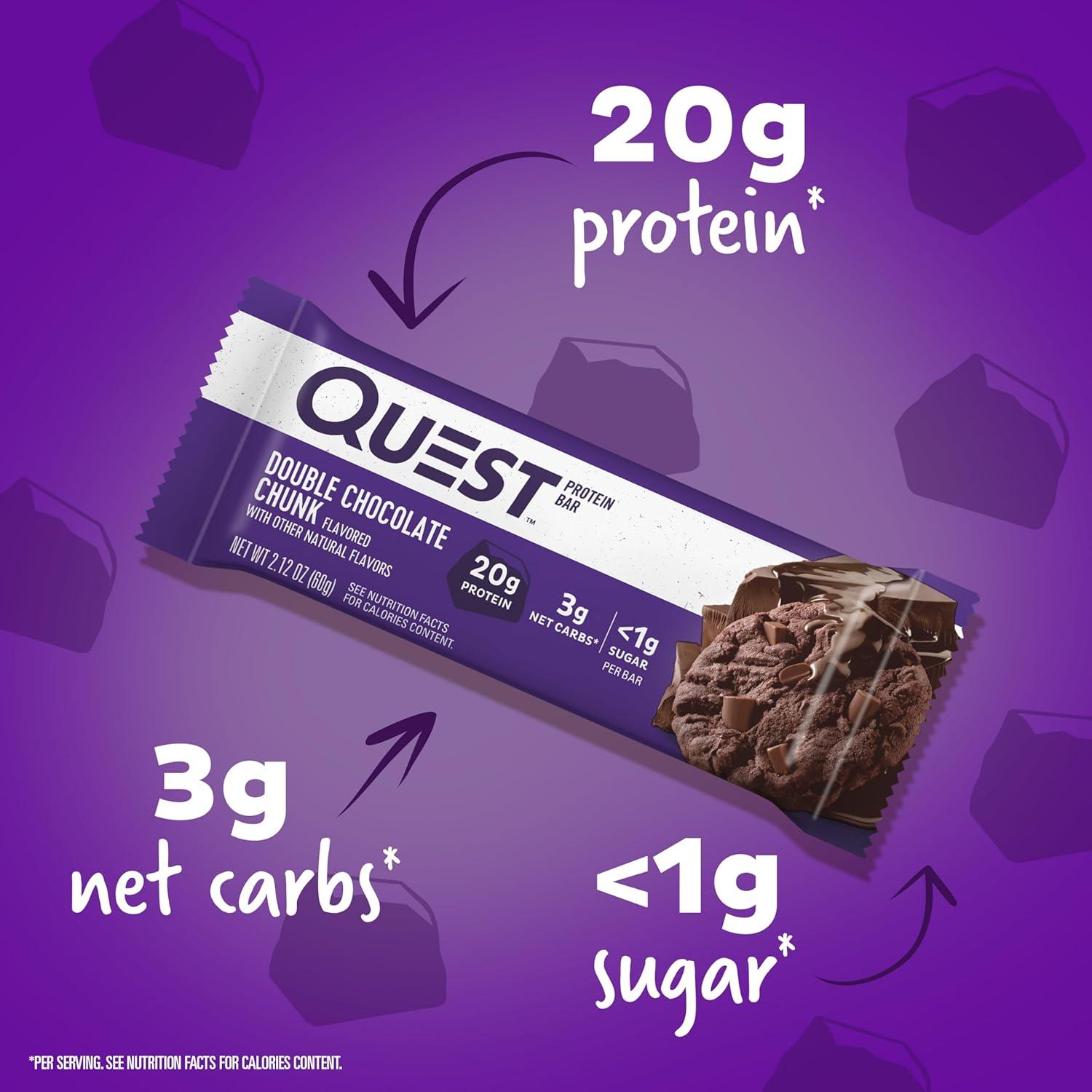 image:imageQuest Nutrition Cookies amp Cream Protein Bars 21g Protein 4g Net Carbs 1g Sugar High Fiber Gluten Free Keto Friendly 4 CountDouble Chocolate Chunk