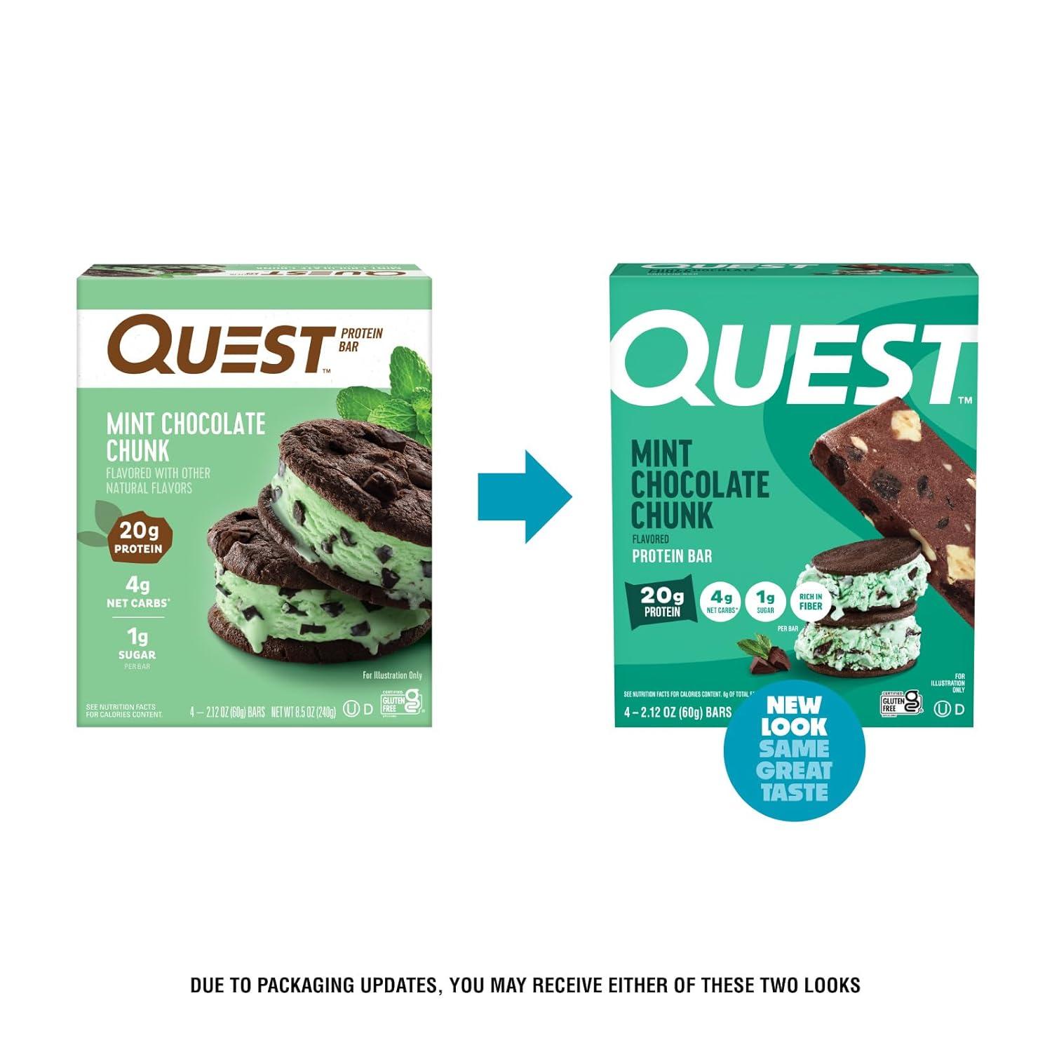 image:imageQuest Nutrition Cookies amp Cream Protein Bars 21g Protein 4g Net Carbs 1g Sugar High Fiber Gluten Free Keto Friendly 4 CountMint Chocolate Chunk