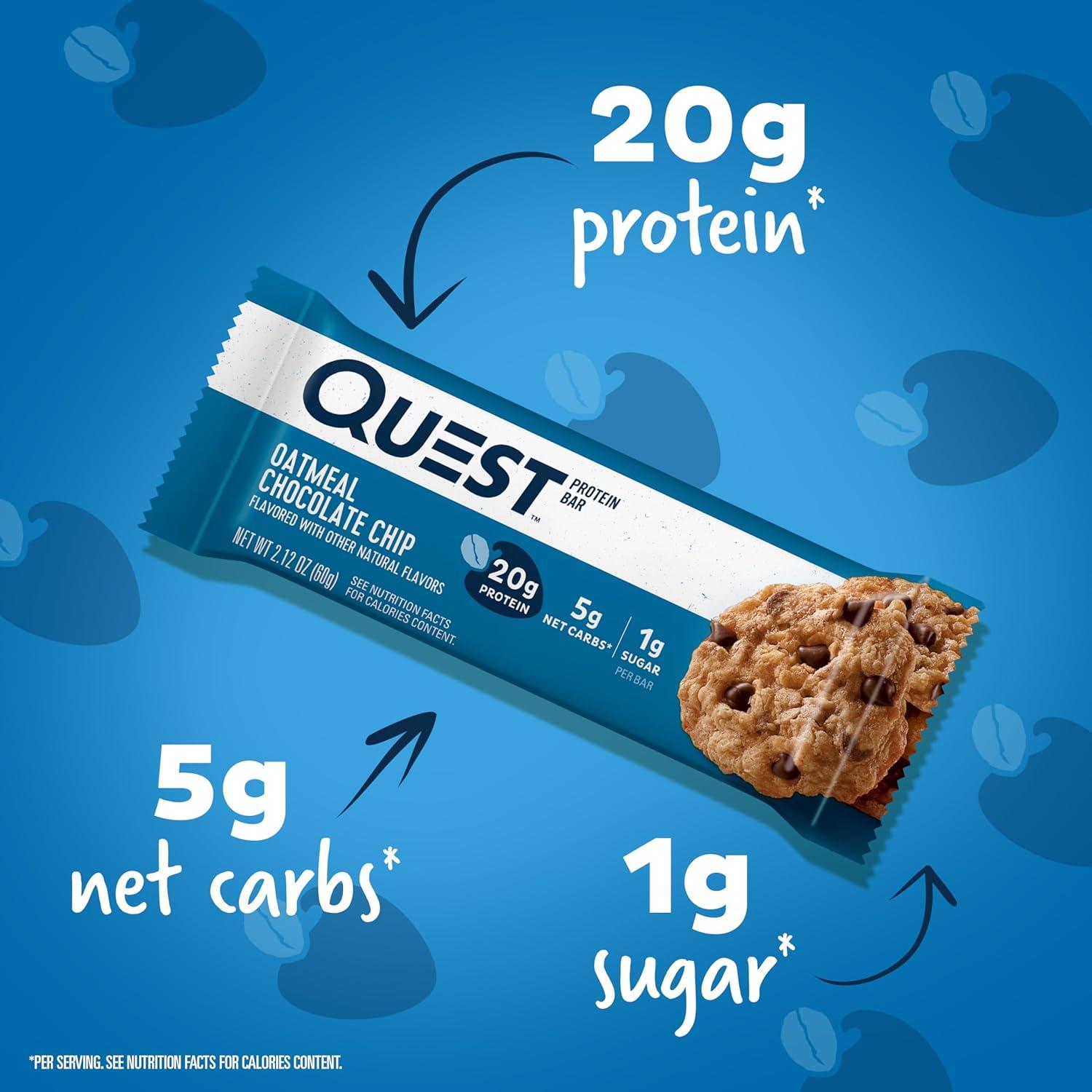 image:imageQuest Nutrition Cookies amp Cream Protein Bars 21g Protein 4g Net Carbs 1g Sugar High Fiber Gluten Free Keto Friendly 4 CountOatmeal Chocolate Chip