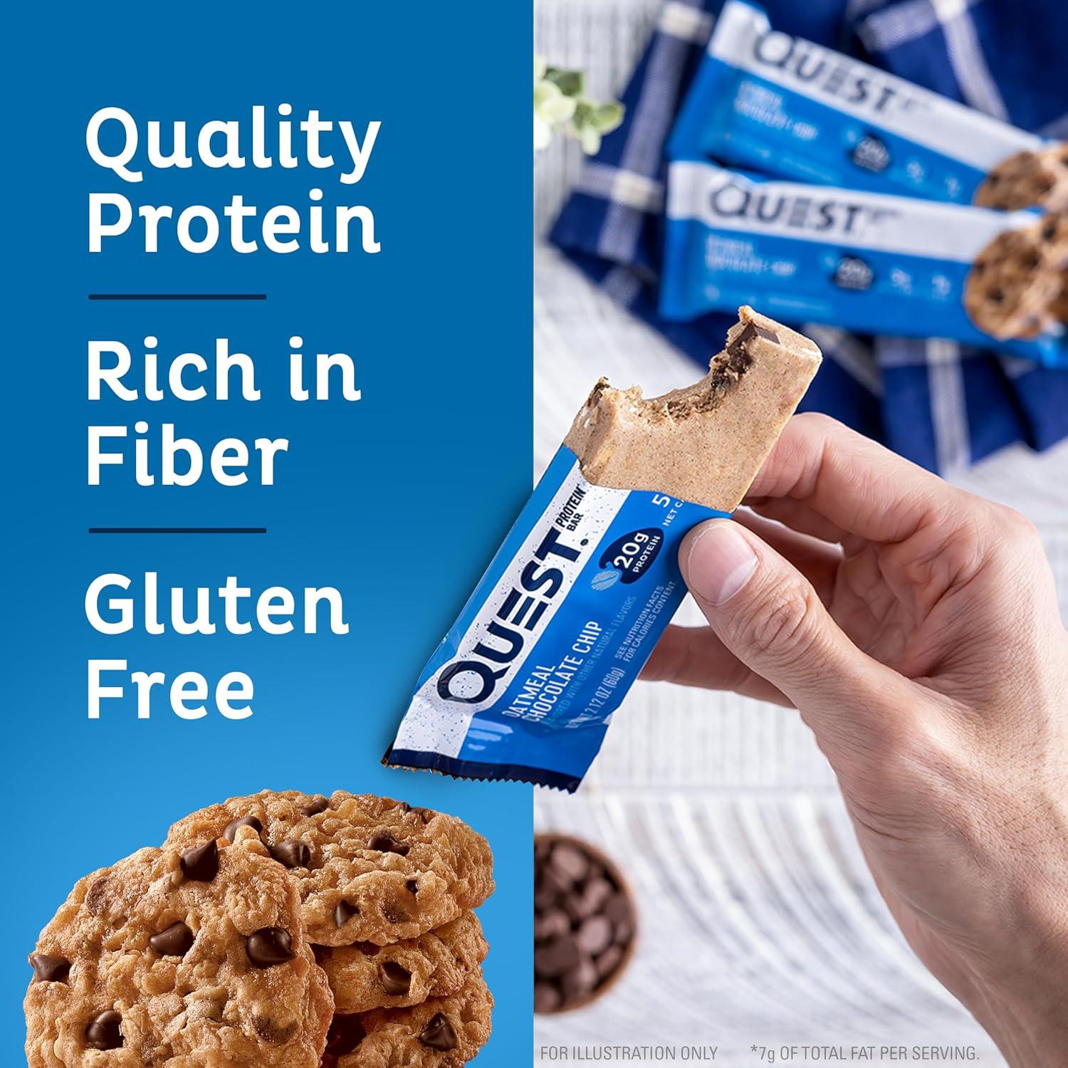 image:imageQuest Nutrition Cookies amp Cream Protein Bars 21g Protein 4g Net Carbs 1g Sugar High Fiber Gluten Free Keto Friendly 4 CountOatmeal Chocolate Chip