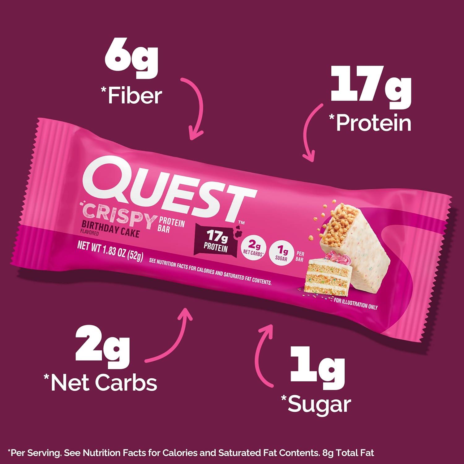 image:imageQuest Nutrition Crispy Cookies amp Cream Hero Protein Bar 18g Protein 1g Sugar 3g Net Carb Gluten Free Protein Snack Keto Friendly 12 CountBirthday Cake