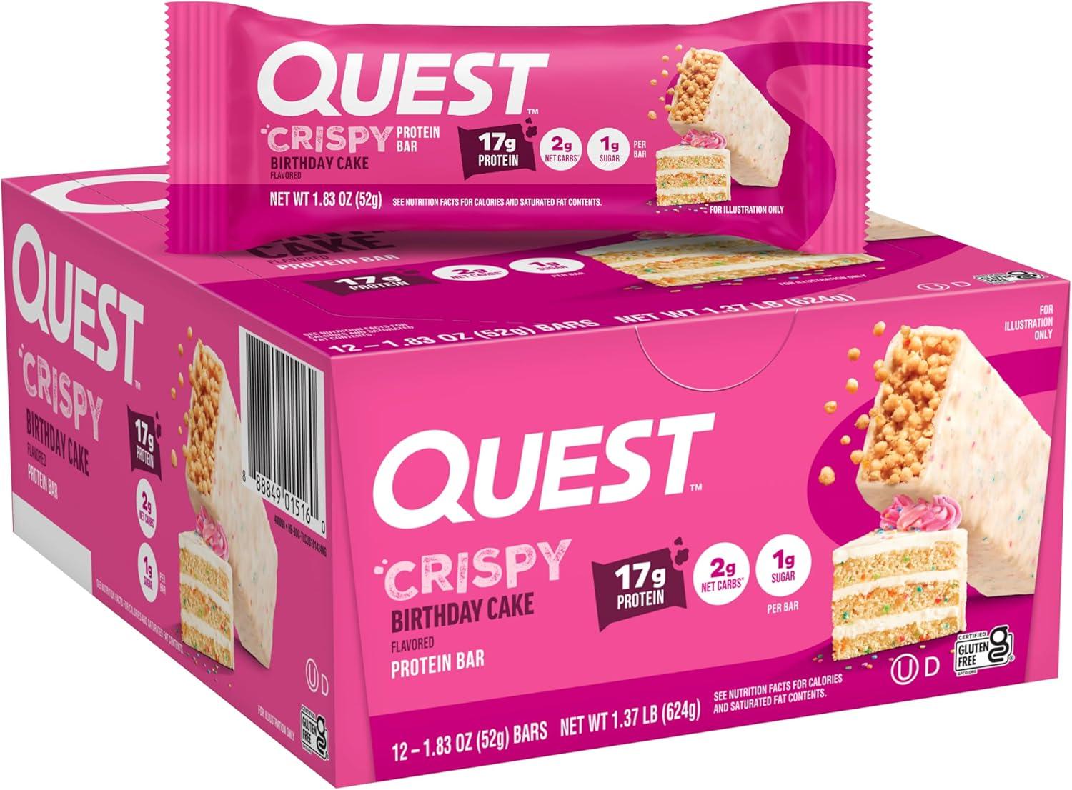 image:imageQuest Nutrition Crispy Cookies amp Cream Hero Protein Bar 18g Protein 1g Sugar 3g Net Carb Gluten Free Protein Snack Keto Friendly 12 CountBirthday Cake