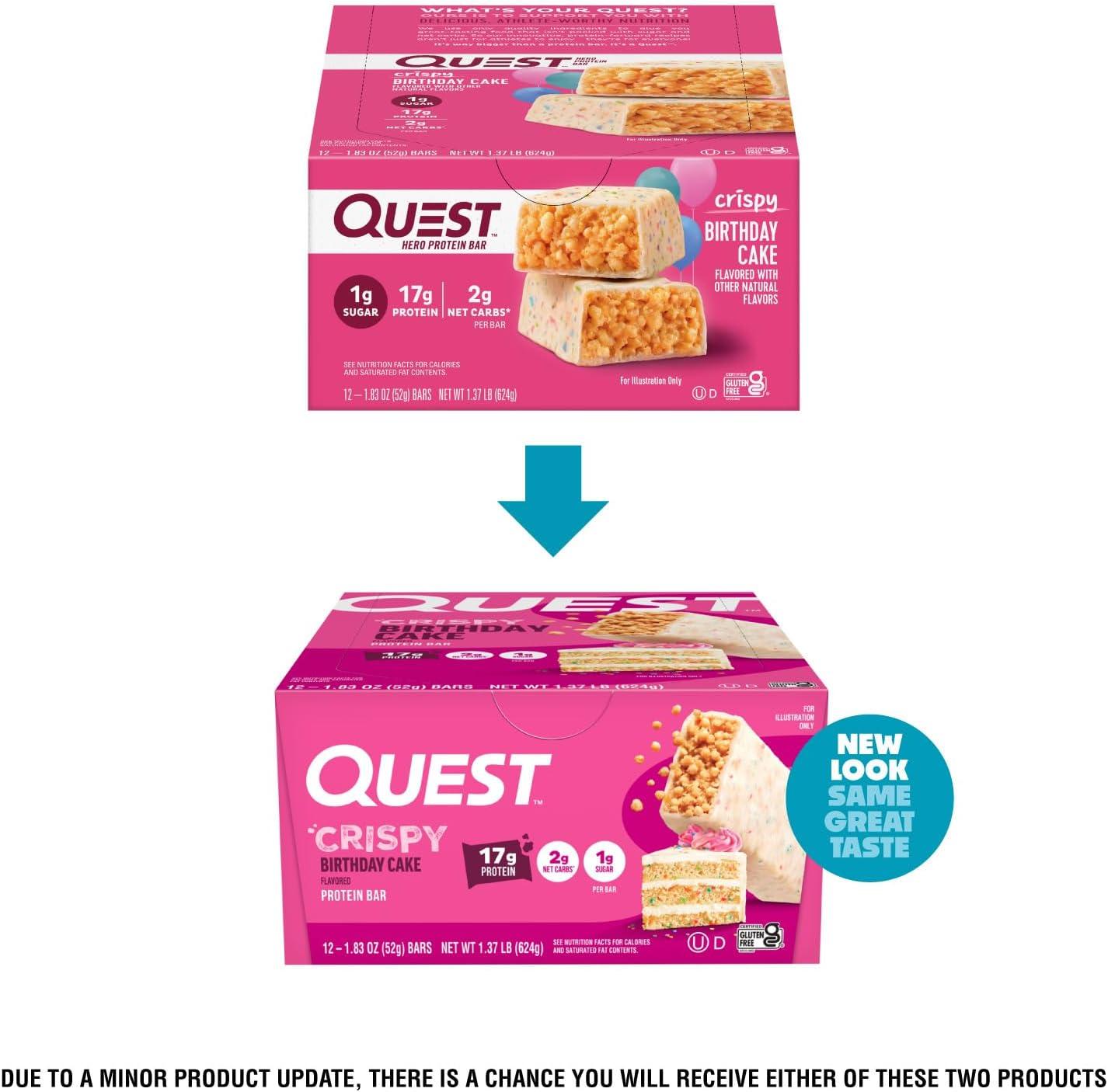 image:imageQuest Nutrition Crispy Cookies amp Cream Hero Protein Bar 18g Protein 1g Sugar 3g Net Carb Gluten Free Protein Snack Keto Friendly 12 CountBirthday Cake