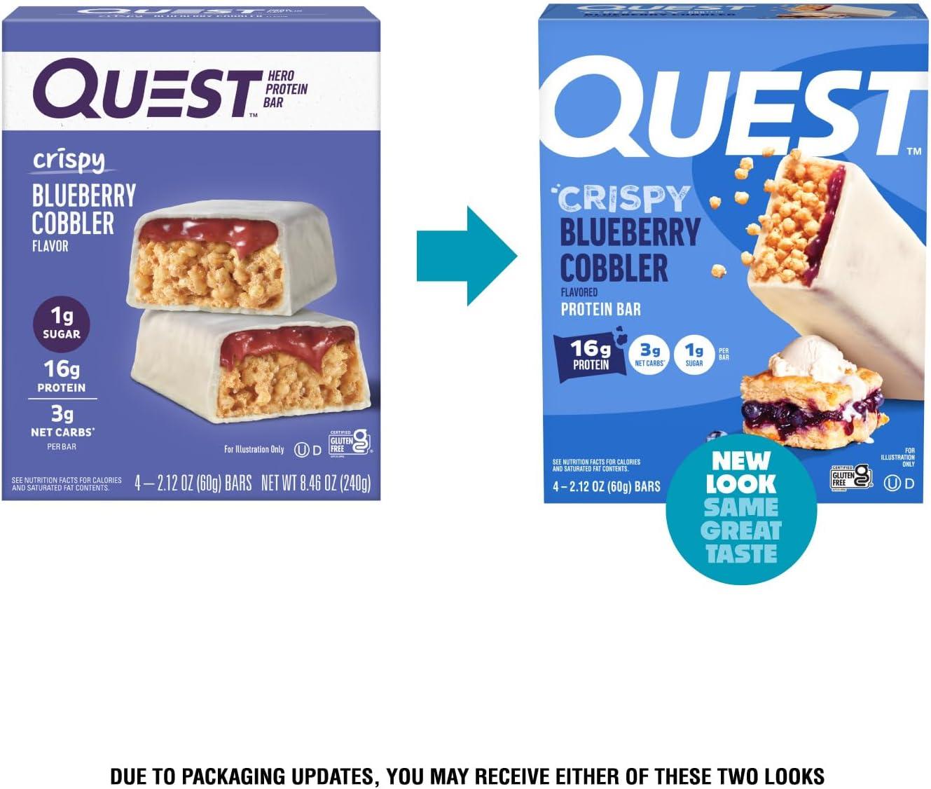 image:imageQuest Nutrition Crispy Cookies amp Cream Hero Protein Bar 18g Protein 1g Sugar 3g Net Carb Gluten Free Protein Snack Keto Friendly 12 CountBlueberry Cobbler