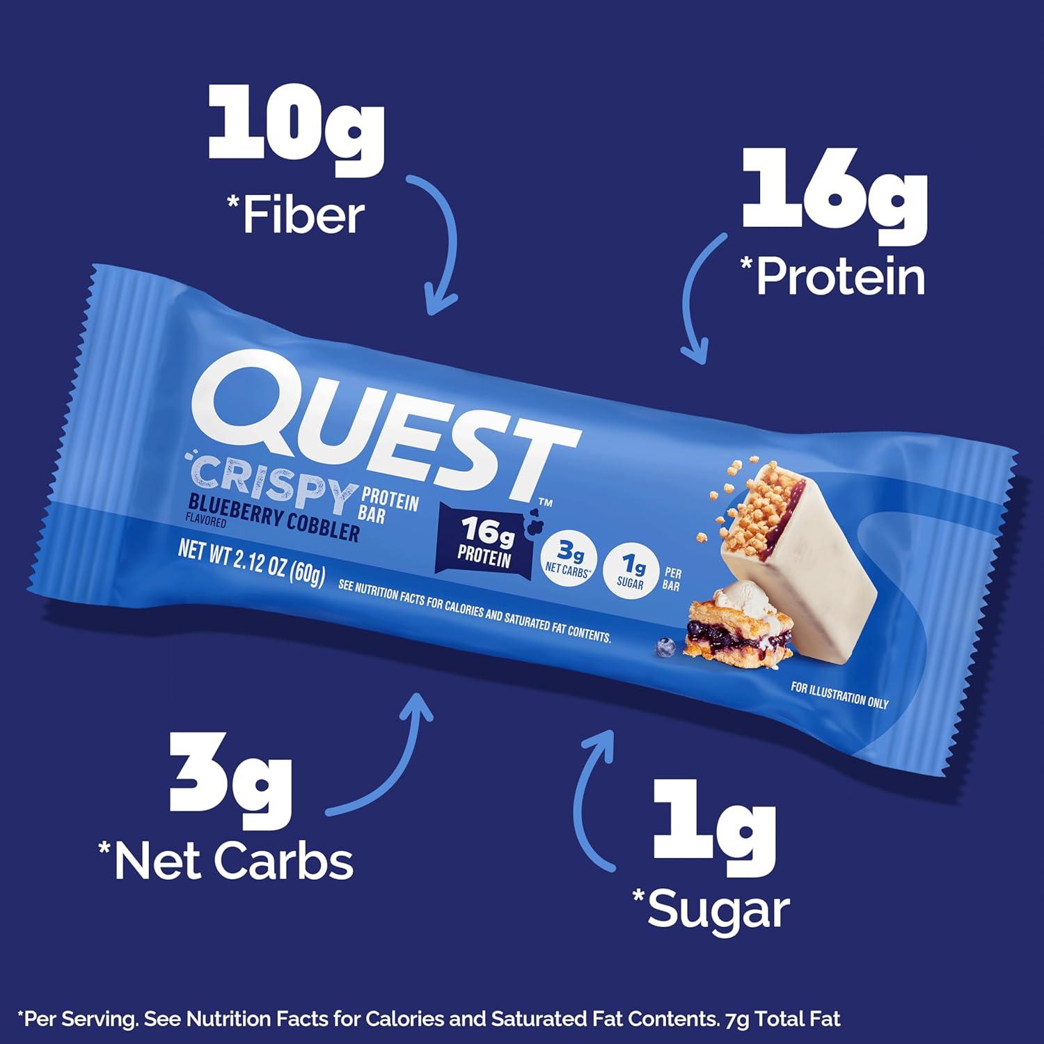 image:imageQuest Nutrition Crispy Cookies amp Cream Hero Protein Bar 18g Protein 1g Sugar 3g Net Carb Gluten Free Protein Snack Keto Friendly 12 CountBlueberry Cobbler