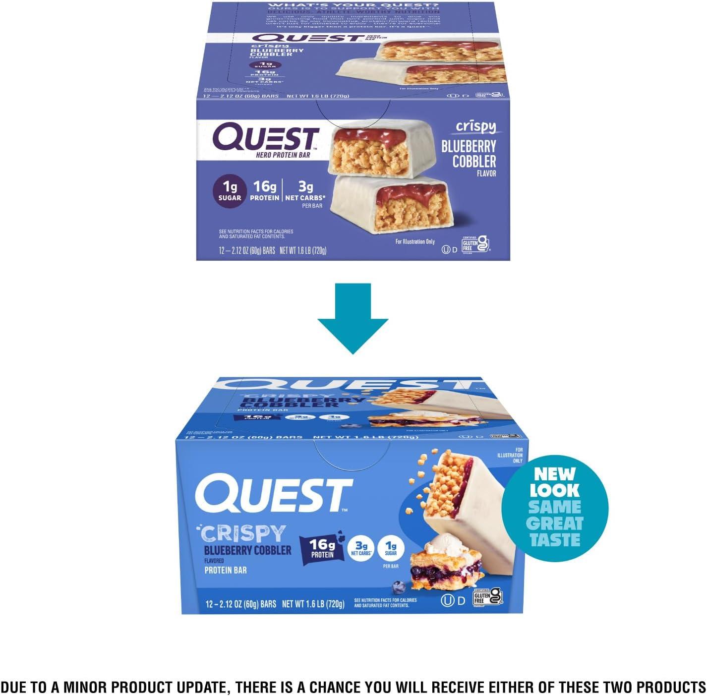 image:imageQuest Nutrition Crispy Cookies amp Cream Hero Protein Bar 18g Protein 1g Sugar 3g Net Carb Gluten Free Protein Snack Keto Friendly 12 CountBlueberry Cobbler