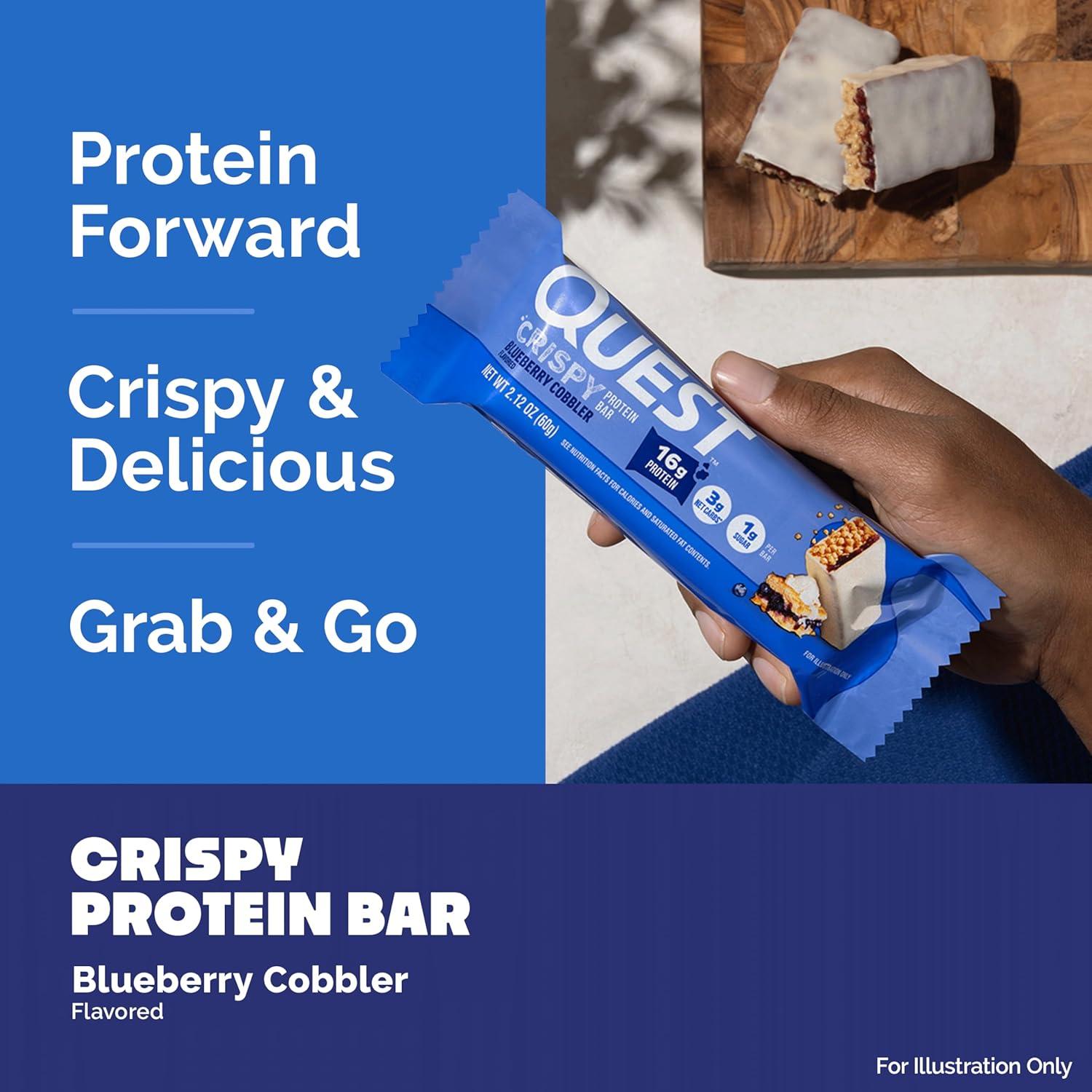image:imageQuest Nutrition Crispy Cookies amp Cream Hero Protein Bar 18g Protein 1g Sugar 3g Net Carb Gluten Free Protein Snack Keto Friendly 12 CountBlueberry Cobbler