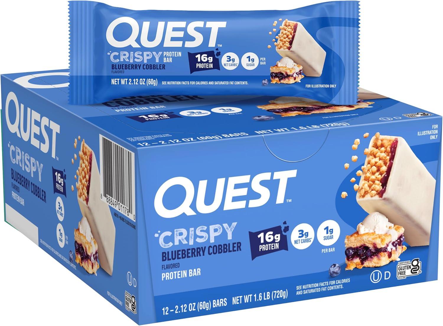 image:imageQuest Nutrition Crispy Cookies amp Cream Hero Protein Bar 18g Protein 1g Sugar 3g Net Carb Gluten Free Protein Snack Keto Friendly 12 CountBlueberry Cobbler