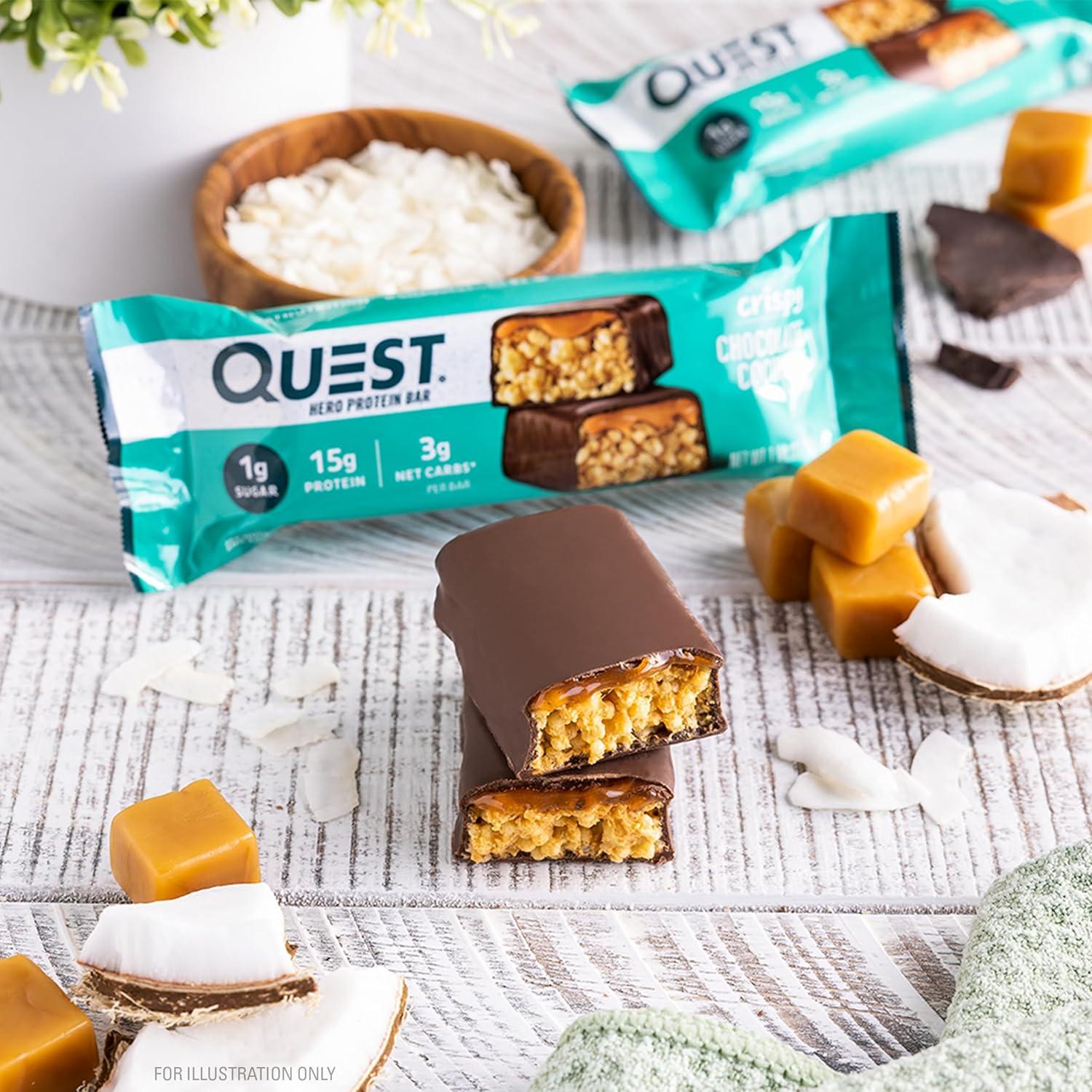 image:imageQuest Nutrition Crispy Cookies amp Cream Hero Protein Bar 18g Protein 1g Sugar 3g Net Carb Gluten Free Protein Snack Keto Friendly 12 CountChocolate Coconut