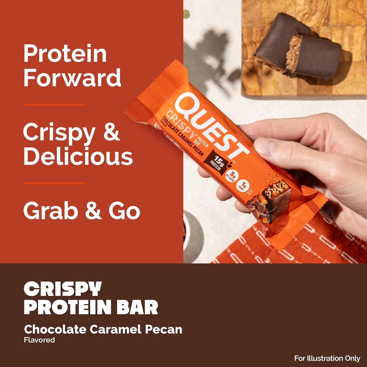 image:imageQuest Nutrition Crispy Cookies amp Cream Hero Protein Bar 18g Protein 1g Sugar 3g Net Carb Gluten Free Protein Snack Keto Friendly 12 CountChocolate Caramel Pecan