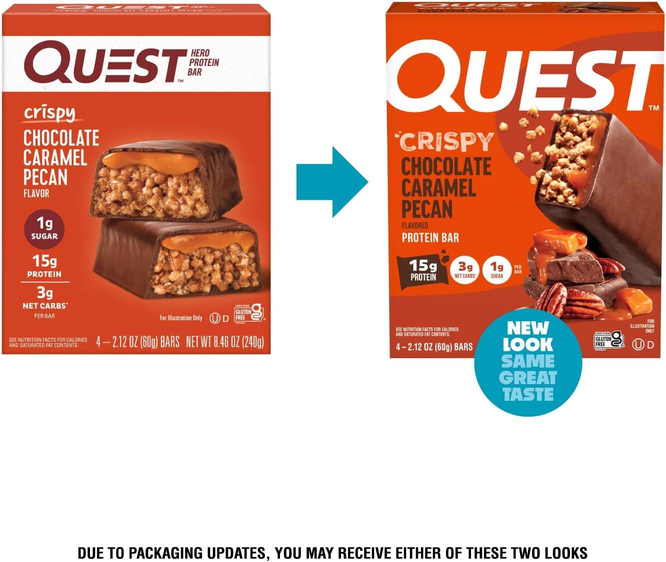 image:imageQuest Nutrition Crispy Cookies amp Cream Hero Protein Bar 18g Protein 1g Sugar 3g Net Carb Gluten Free Protein Snack Keto Friendly 12 CountChocolate Caramel Pecan