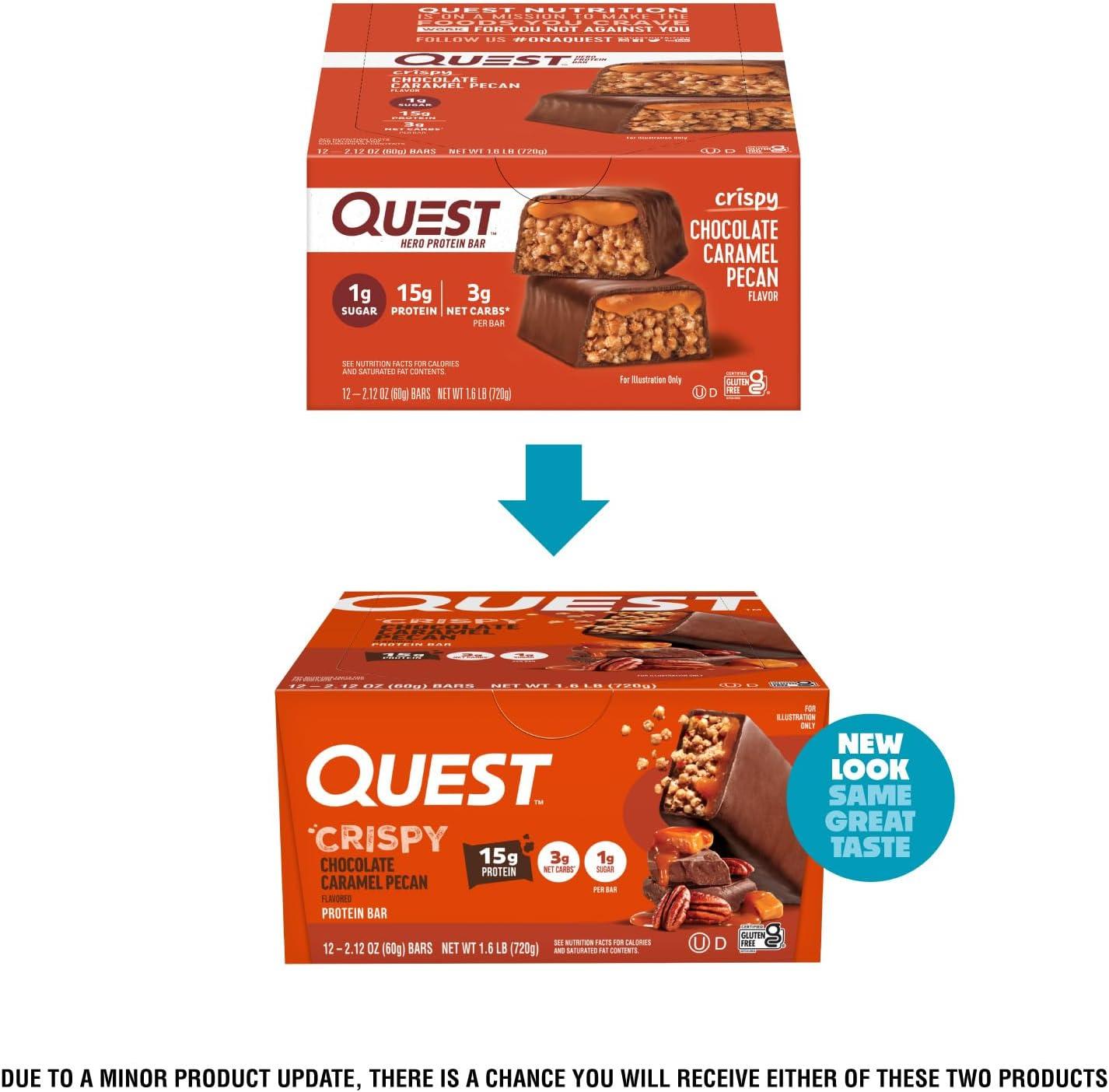 image:imageQuest Nutrition Crispy Cookies amp Cream Hero Protein Bar 18g Protein 1g Sugar 3g Net Carb Gluten Free Protein Snack Keto Friendly 12 CountChocolate Caramel Pecan