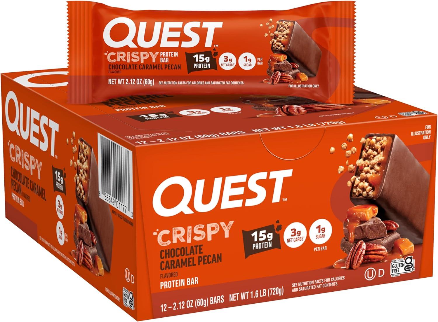 image:imageQuest Nutrition Crispy Cookies amp Cream Hero Protein Bar 18g Protein 1g Sugar 3g Net Carb Gluten Free Protein Snack Keto Friendly 12 CountChocolate Caramel Pecan