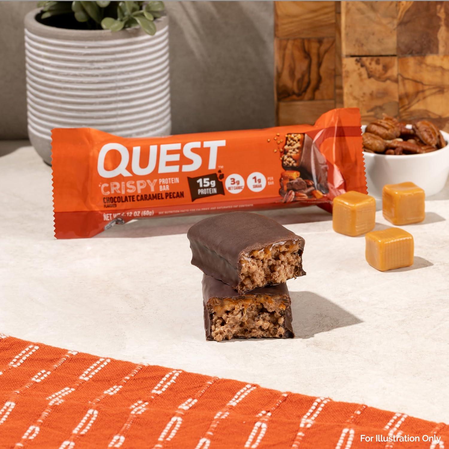 image:imageQuest Nutrition Crispy Cookies amp Cream Hero Protein Bar 18g Protein 1g Sugar 3g Net Carb Gluten Free Protein Snack Keto Friendly 12 CountChocolate Caramel Pecan