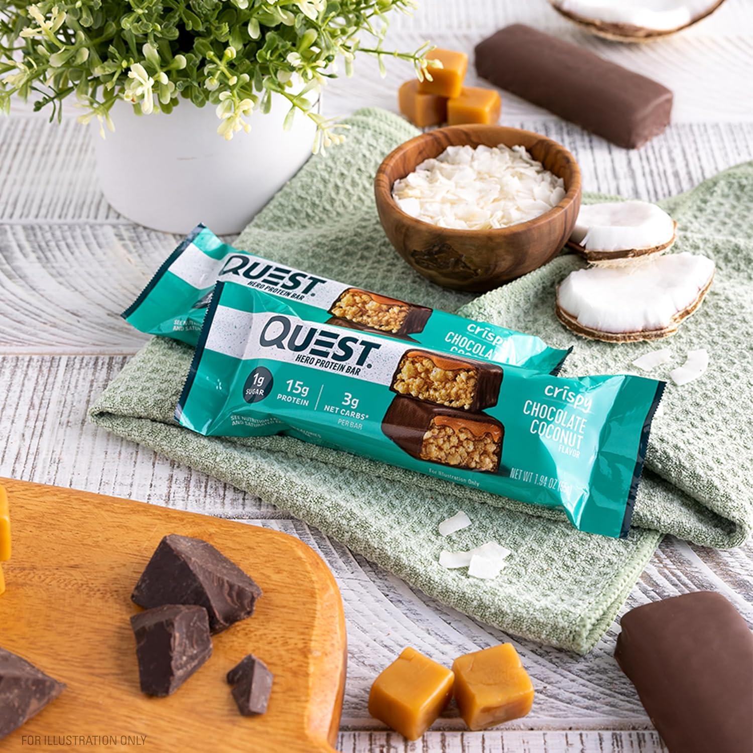 image:imageQuest Nutrition Crispy Cookies amp Cream Hero Protein Bar 18g Protein 1g Sugar 3g Net Carb Gluten Free Protein Snack Keto Friendly 12 CountChocolate Coconut