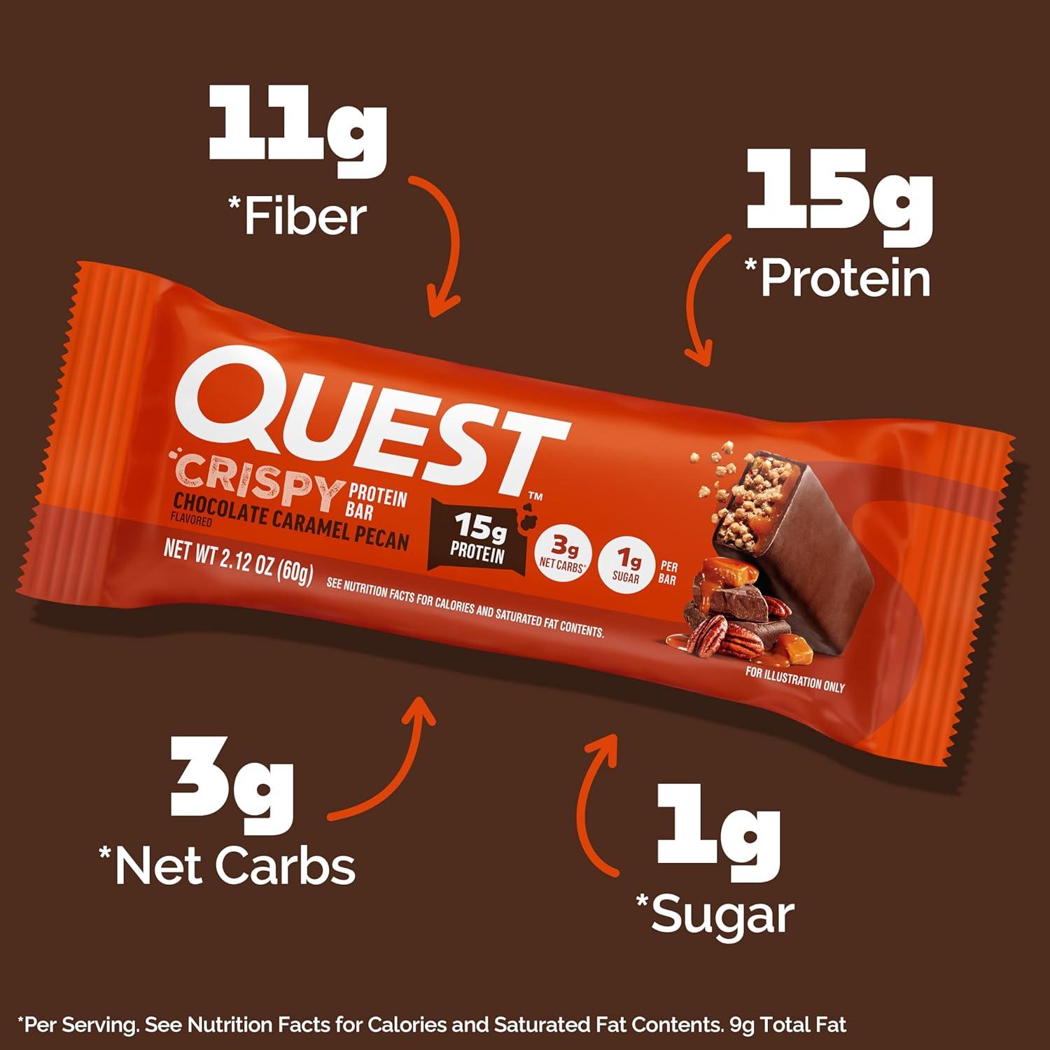 image:imageQuest Nutrition Crispy Cookies amp Cream Hero Protein Bar 18g Protein 1g Sugar 3g Net Carb Gluten Free Protein Snack Keto Friendly 12 CountChocolate Caramel Pecan