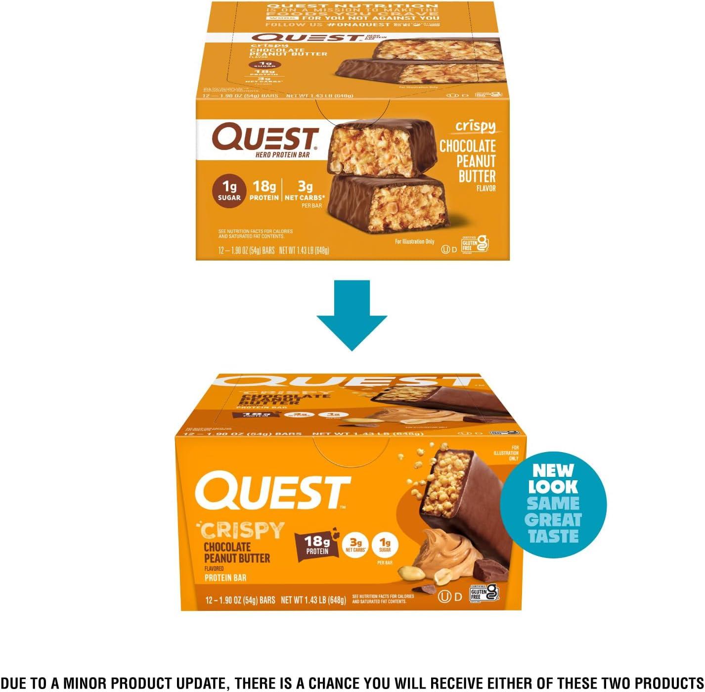 image:imageQuest Nutrition Crispy Cookies amp Cream Hero Protein Bar 18g Protein 1g Sugar 3g Net Carb Gluten Free Protein Snack Keto Friendly 12 CountChocolate Peanut Butter
