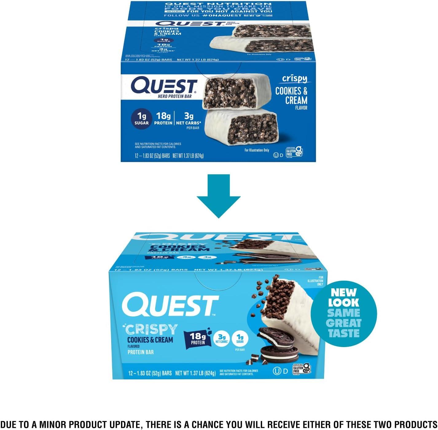 image:imageQuest Nutrition Crispy Cookies amp Cream Hero Protein Bar 18g Protein 1g Sugar 3g Net Carb Gluten Free Protein Snack Keto Friendly 12 CountCookies Cream