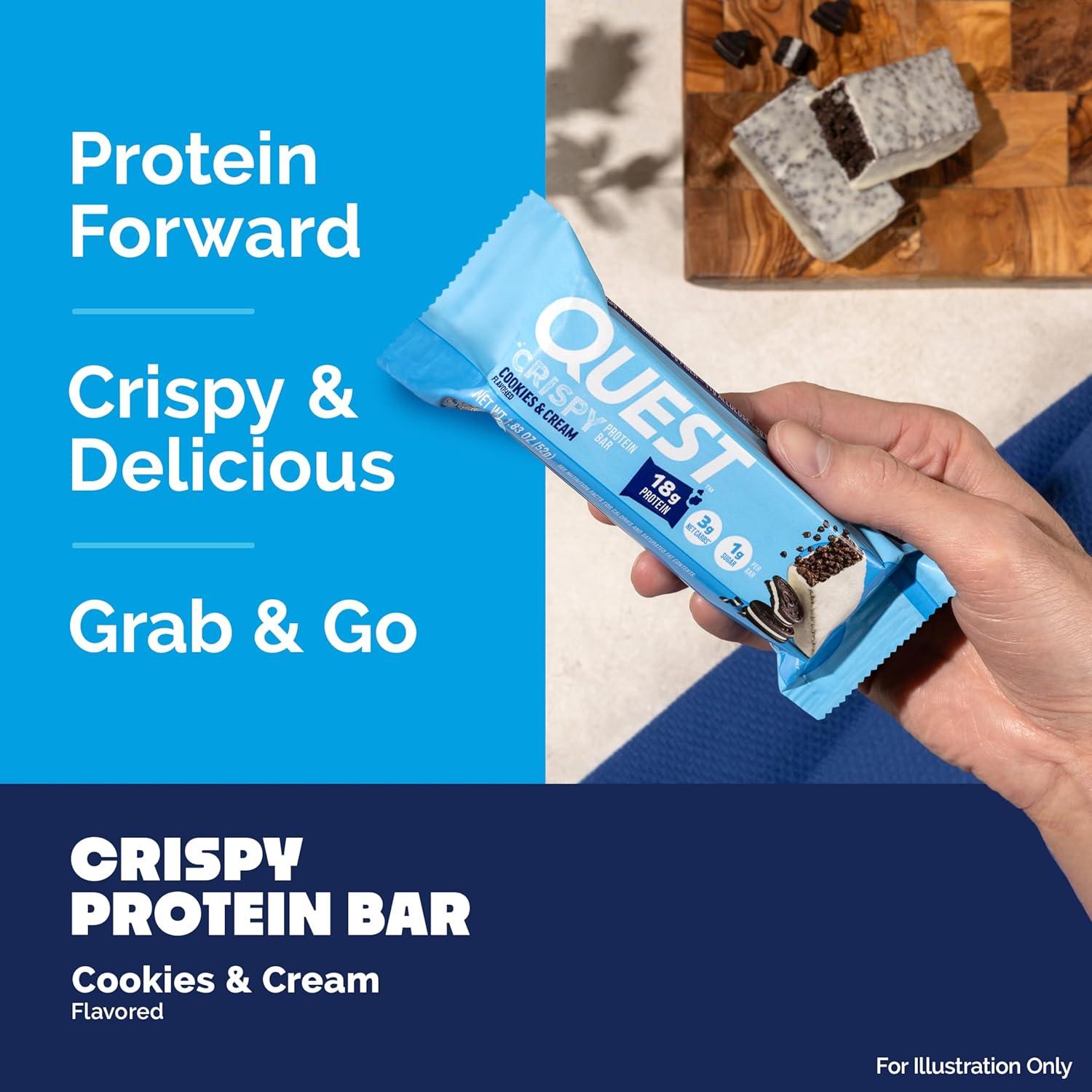 image:imageQuest Nutrition Crispy Cookies amp Cream Hero Protein Bar 18g Protein 1g Sugar 3g Net Carb Gluten Free Protein Snack Keto Friendly 12 CountCookies And Cream