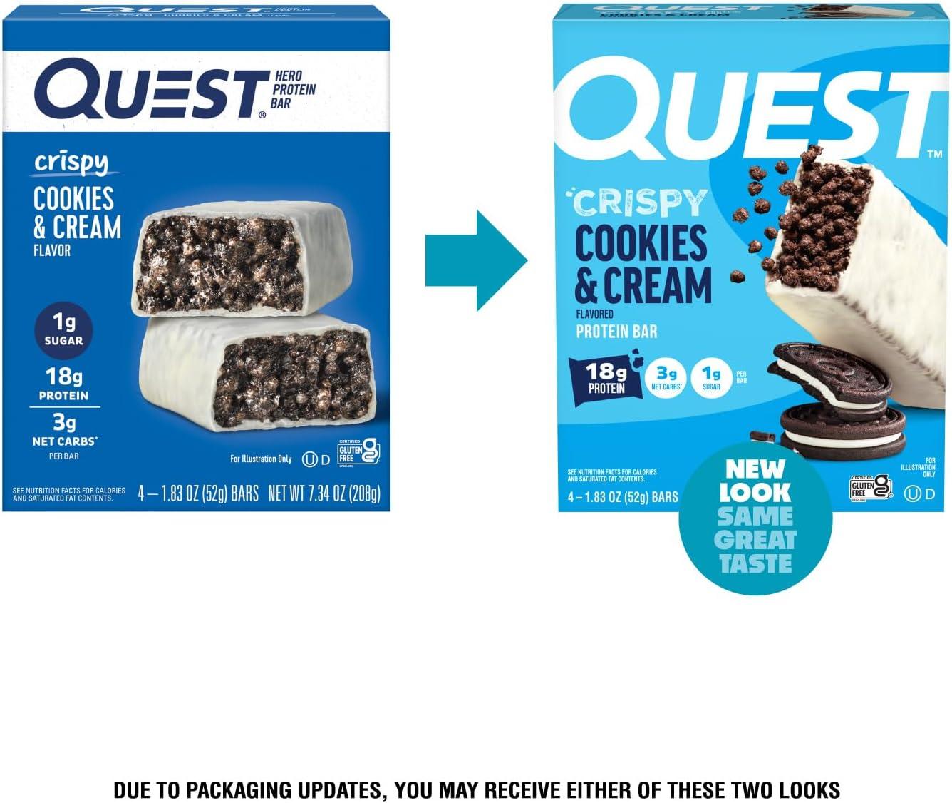 image:imageQuest Nutrition Crispy Cookies amp Cream Hero Protein Bar 18g Protein 1g Sugar 3g Net Carb Gluten Free Protein Snack Keto Friendly 12 CountCookies And Cream