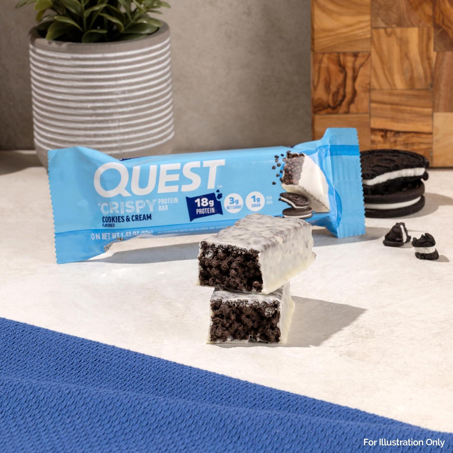 image:imageQuest Nutrition Crispy Cookies amp Cream Hero Protein Bar 18g Protein 1g Sugar 3g Net Carb Gluten Free Protein Snack Keto Friendly 12 CountCookies And Cream