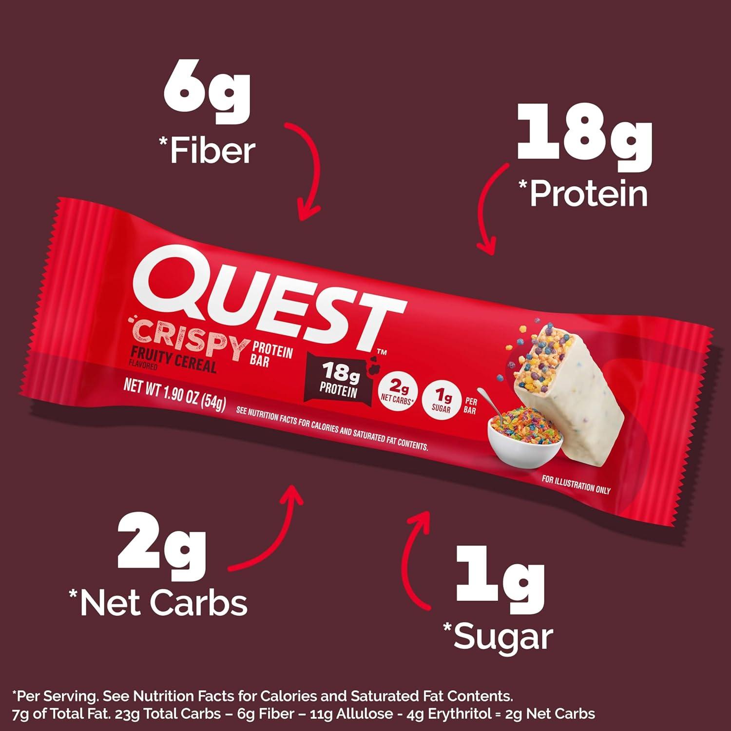 image:imageQuest Nutrition Crispy Cookies amp Cream Hero Protein Bar 18g Protein 1g Sugar 3g Net Carb Gluten Free Protein Snack Keto Friendly 12 CountFruity Cereal