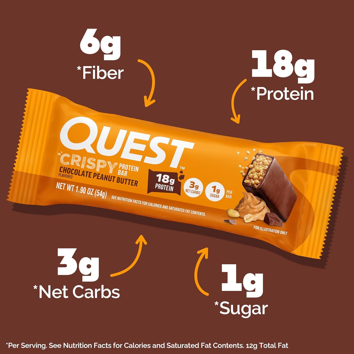 image:imageQuest Nutrition Crispy Cookies amp Cream Hero Protein Bar 18g Protein 1g Sugar 3g Net Carb Gluten Free Protein Snack Keto Friendly 12 CountPeanut Butter