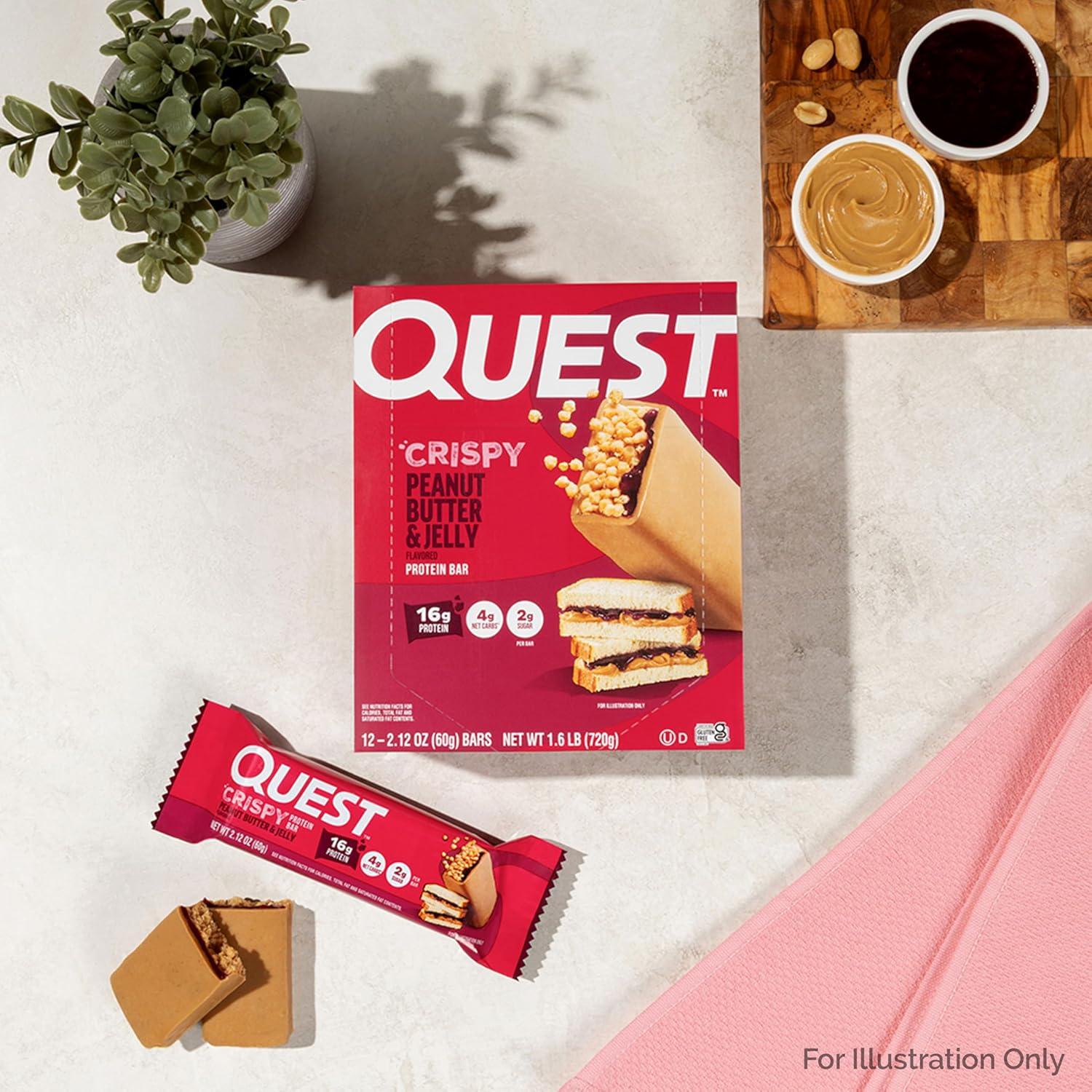 image:imageQuest Nutrition Crispy Cookies amp Cream Hero Protein Bar 18g Protein 1g Sugar 3g Net Carb Gluten Free Protein Snack Keto Friendly 12 CountPeanut Butter Jelly