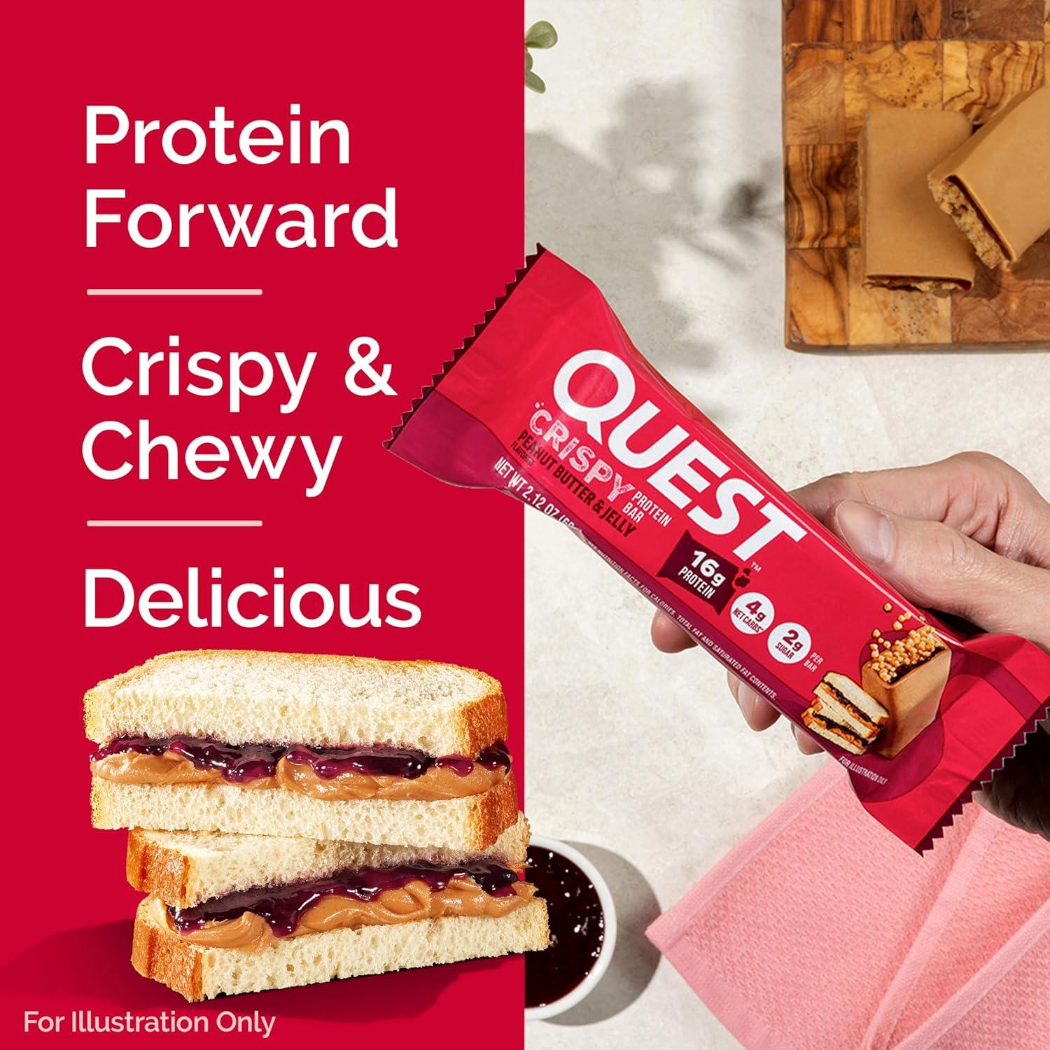 image:imageQuest Nutrition Crispy Cookies amp Cream Hero Protein Bar 18g Protein 1g Sugar 3g Net Carb Gluten Free Protein Snack Keto Friendly 12 CountPeanut Butter Jelly