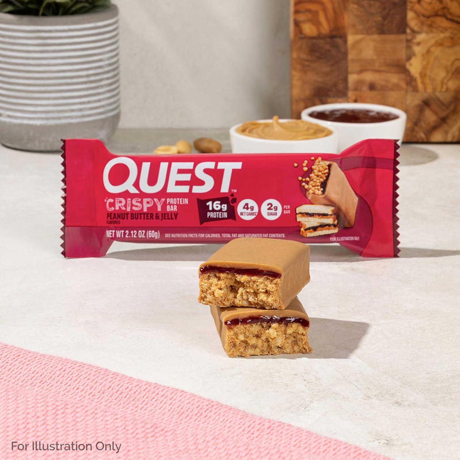image:imageQuest Nutrition Crispy Cookies amp Cream Hero Protein Bar 18g Protein 1g Sugar 3g Net Carb Gluten Free Protein Snack Keto Friendly 12 CountPeanut Butter Jelly