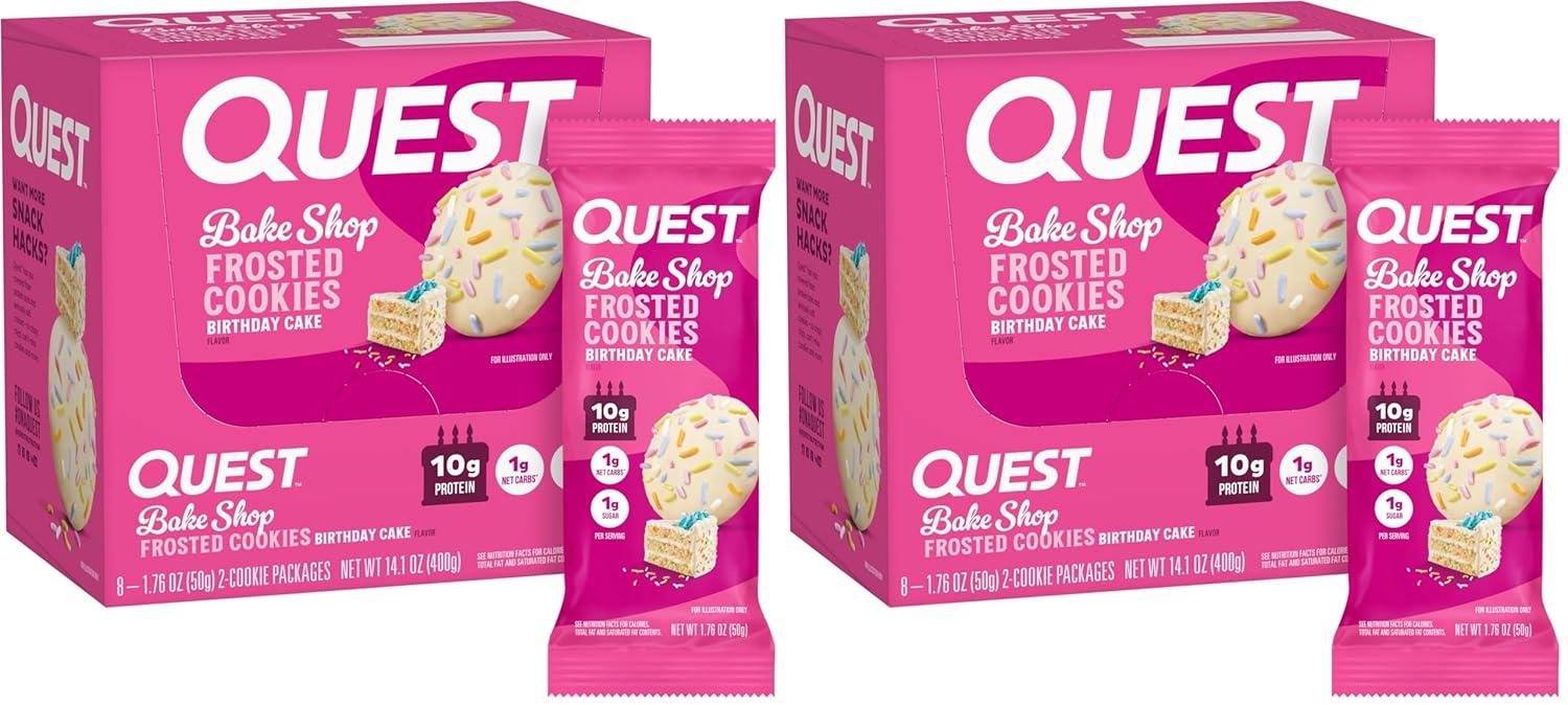 image:imageQuest Nutrition Frosted Protein Cookies Twin Pack Lemon Cake 1g Sugar 10g Protein 2g Net Carbs Gluten Free 16 CookiesBirthday Cake